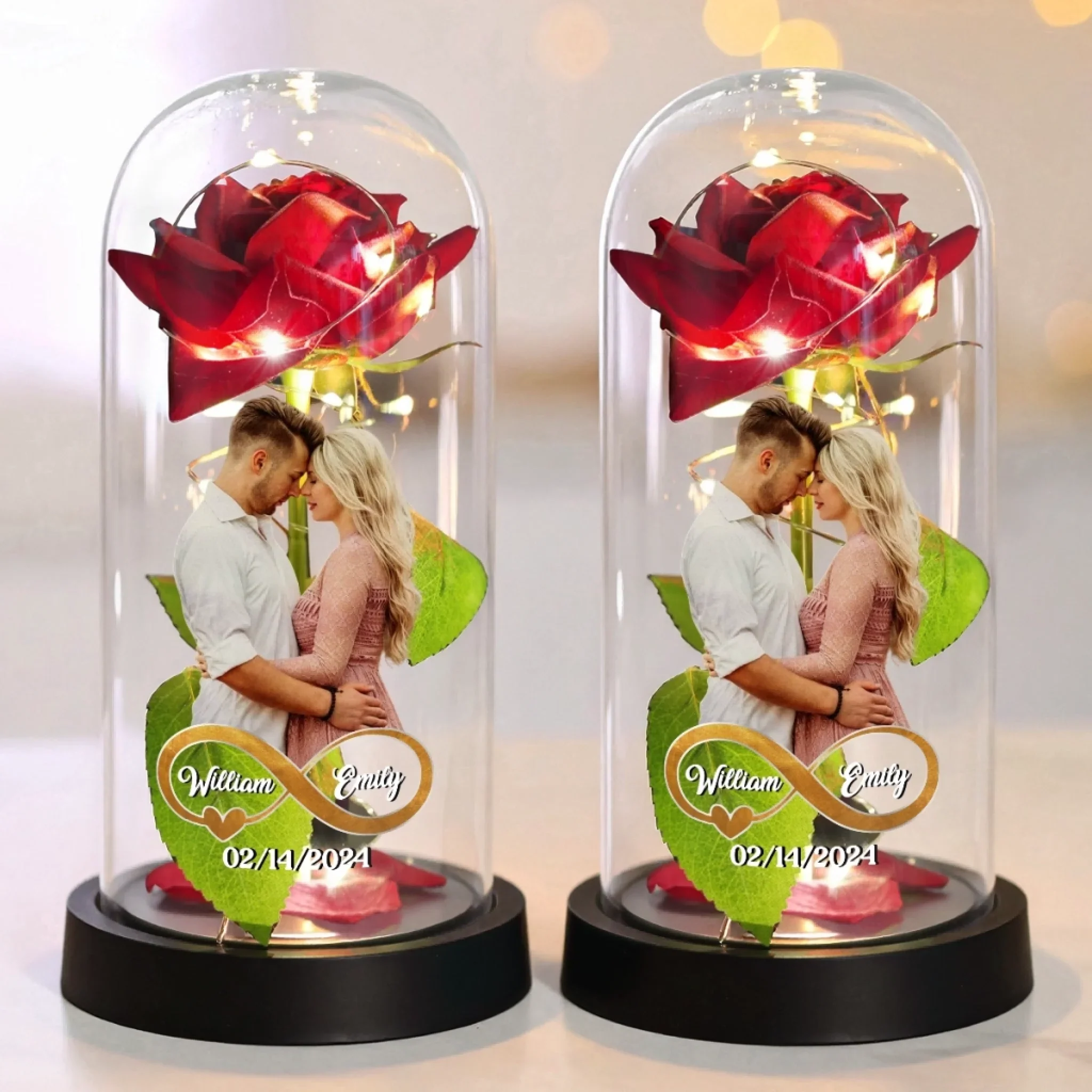 Custom Photo Light Up Eternal Rose In Glass Dome - Personalized Anniversary Wedding Gifts For Husband And Wife, Him And Her - Forever Yours, Forever Mine - Image 3