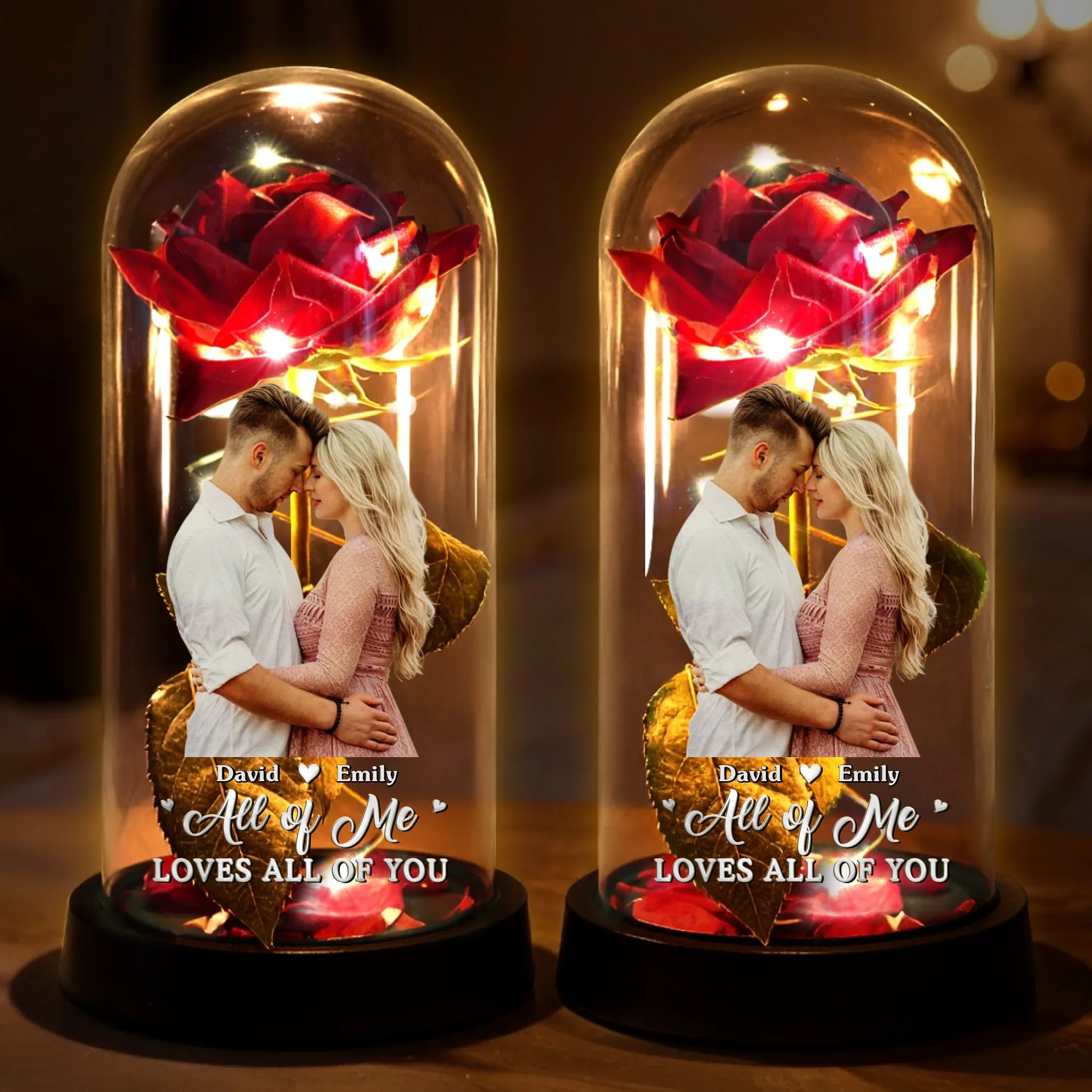 Custom Photo Light Up Eternal Rose In Glass Dome -  Personalized Anniversary Wedding Gifts For Husband And Wife, Him And Her - You Light Up My World - Image 2