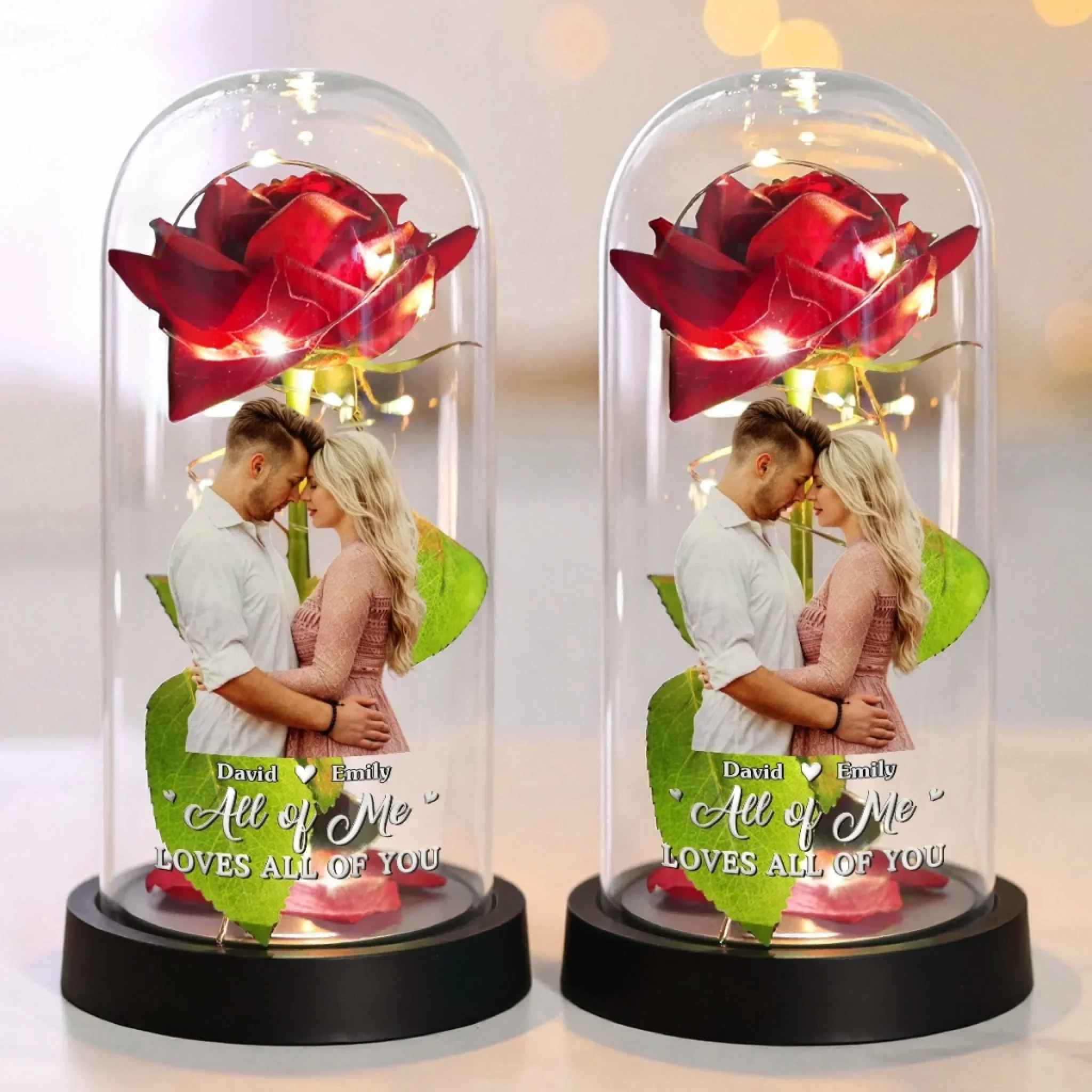 Custom Photo Light Up Eternal Rose In Glass Dome -  Personalized Anniversary Wedding Gifts For Husband And Wife, Him And Her - You Light Up My World - Image 3