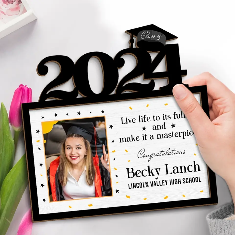 Custom Photo Live Life To Its Fullest & Make It A Masterpiece - Family Personalized Custom 2-Layered Wooden Plaque With Stand - Graduation Gift For Siblings, Brothers, Sisters - Image 3