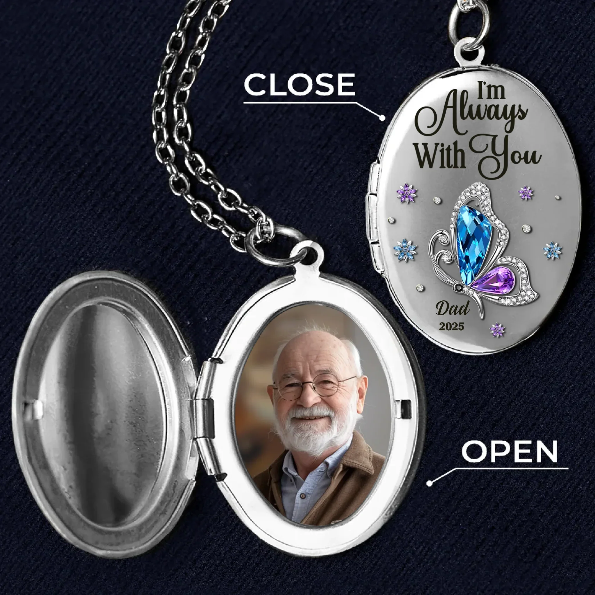 Custom Photo Locket Necklace - Personalized Memorial Sympathy Gifts For Loss Of Mom, Dad - Always Loved Always Missed - Image 3