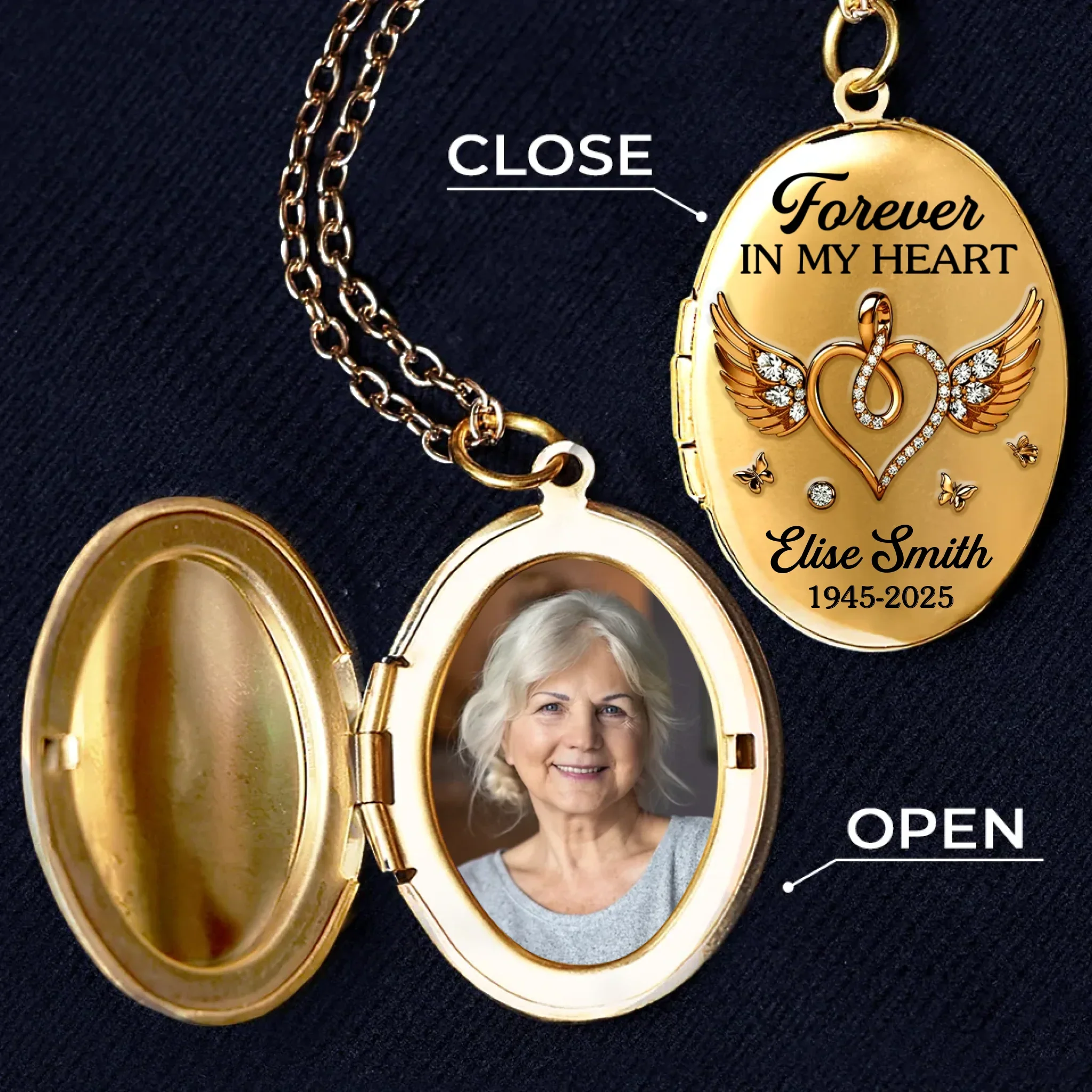 Custom Photo Locket Necklace - Personalized Memorial Sympathy Gifts For Loss Of Mom, Dad - Forever In Our Hearts - Image 2
