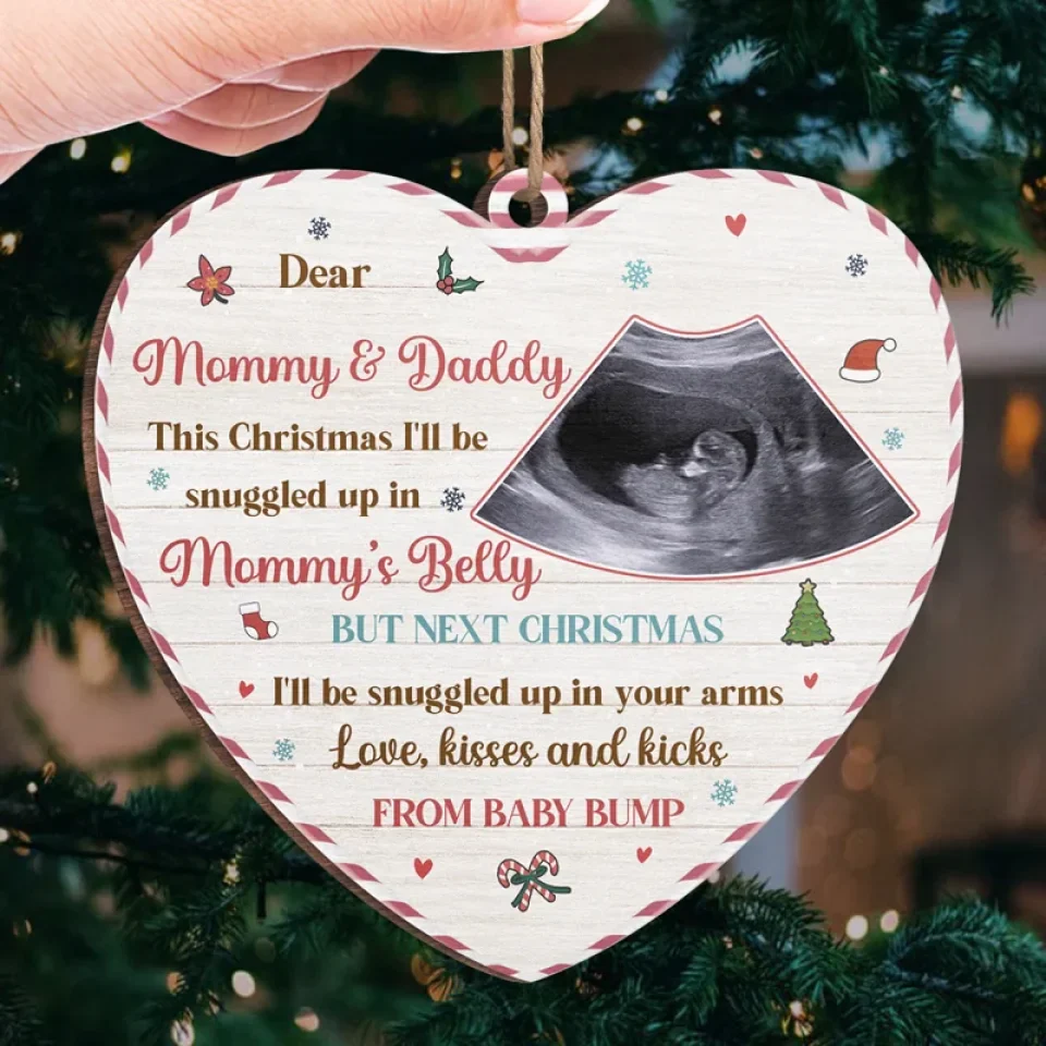 Custom Photo Love, Kisses And Kicks - Family Personalized Custom Ornament - Wood Custom Shaped - Christmas Gift For Baby Kids, Newborn Baby, First Christmas - Image 4