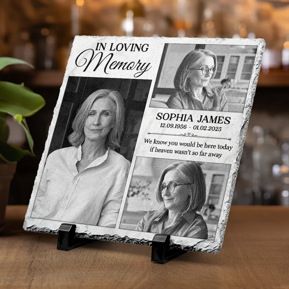 Custom Photo Love Shines Brightly Through Our Memories - Memorial Personalized Custom Square Shaped Stone With Stand - Sympathy Gift For Family Members - Image 3