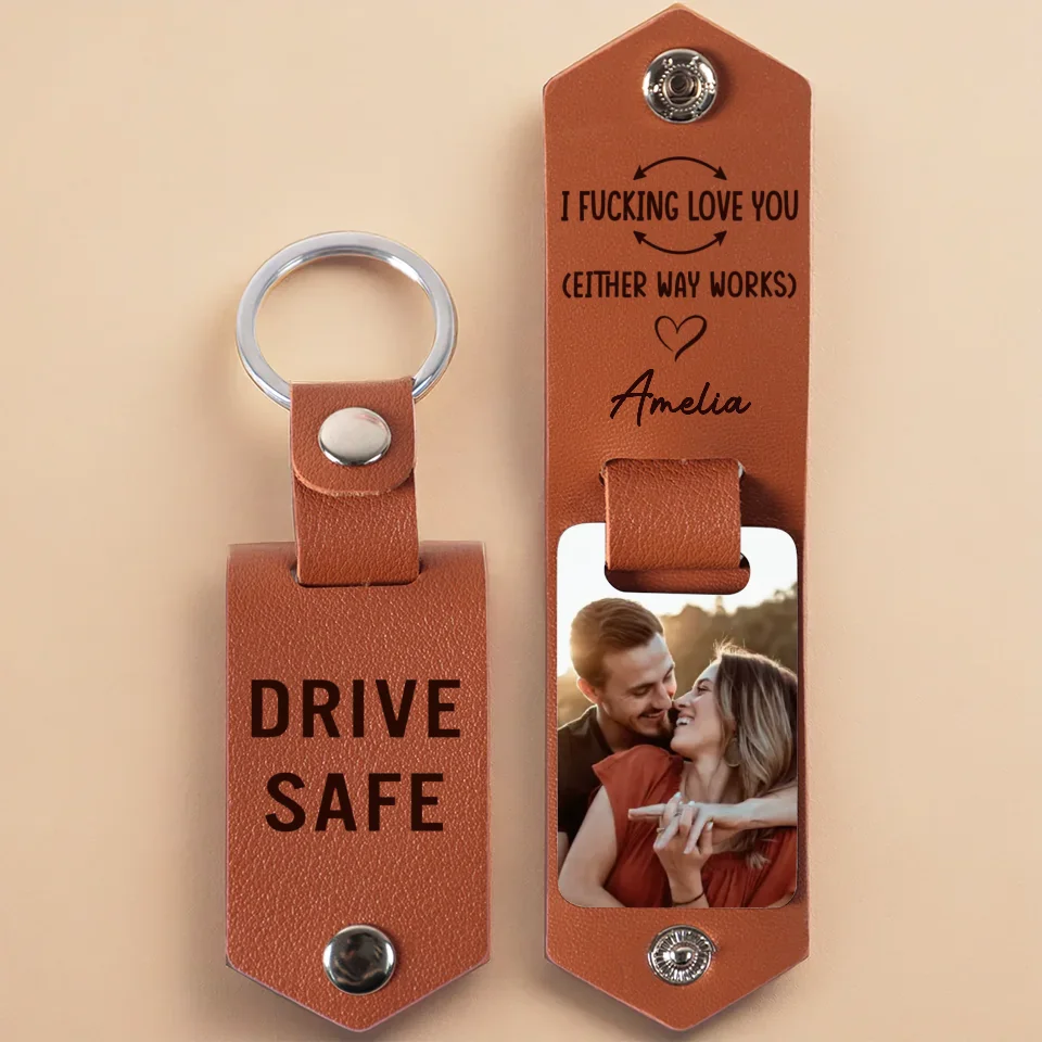 Custom Photo Love Starts With You - Couple Personalized Custom Engraved Leather Keychain - Gift For Husband Wife, Anniversary - Image 2