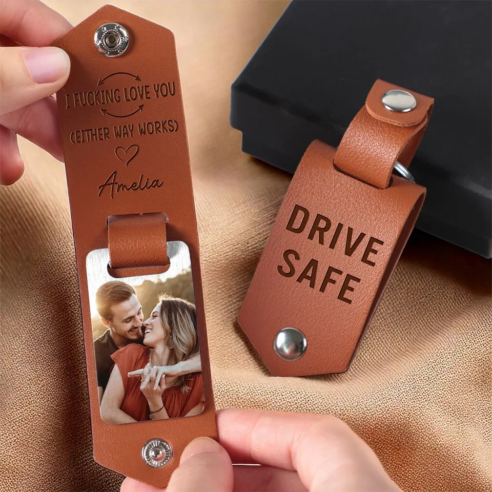 Custom Photo Love Starts With You - Couple Personalized Custom Engraved Leather Keychain - Gift For Husband Wife, Anniversary - Image 3