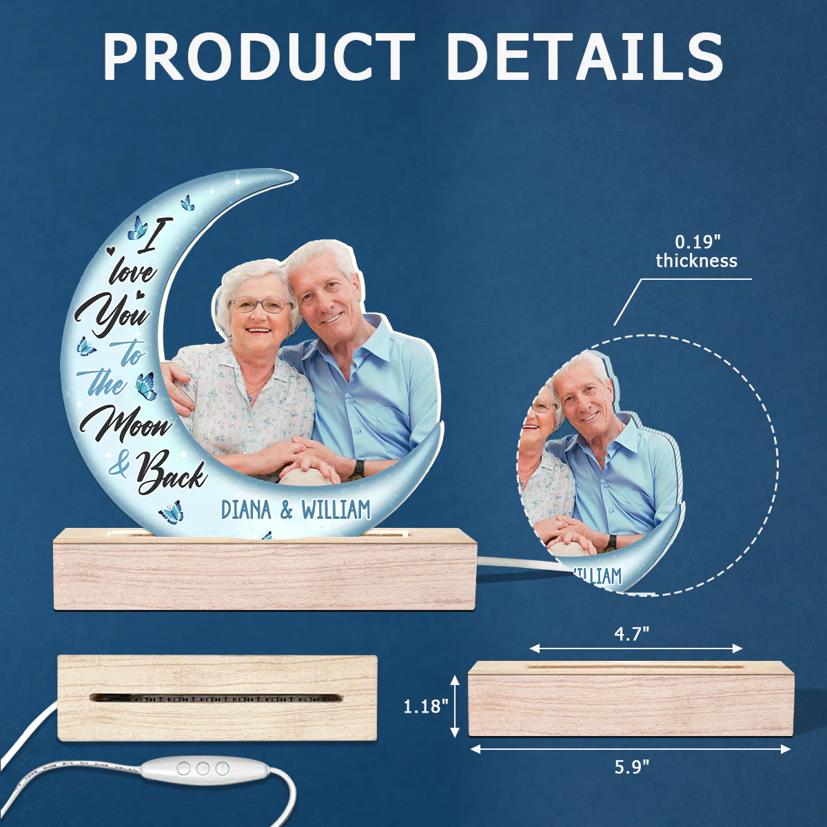 Custom Photo Love You To The Moon And Back - Couple Personalized Custom Shaped 3D LED Light - Upload Photo Gift For Husband Wife, Anniversary - Image 6
