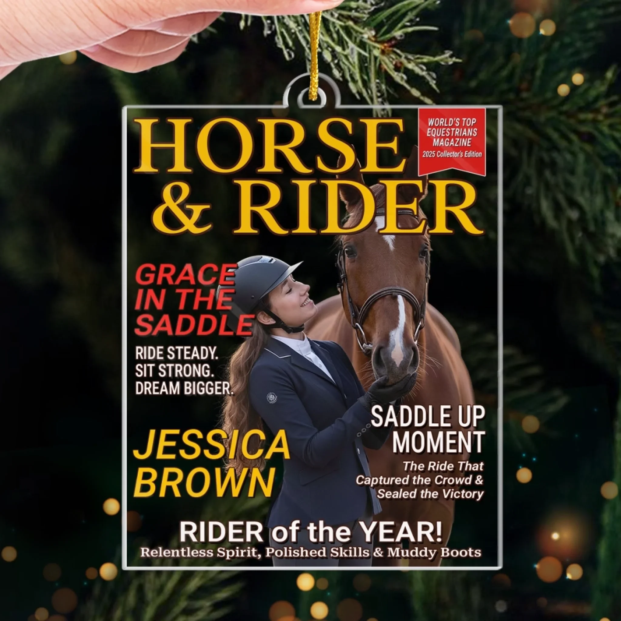 Custom Photo Magazine Acrylic Ornament - Personalized Christmas Birthday Gifts For Men and Women, Horse Lovers - Born To Ride - Image 4