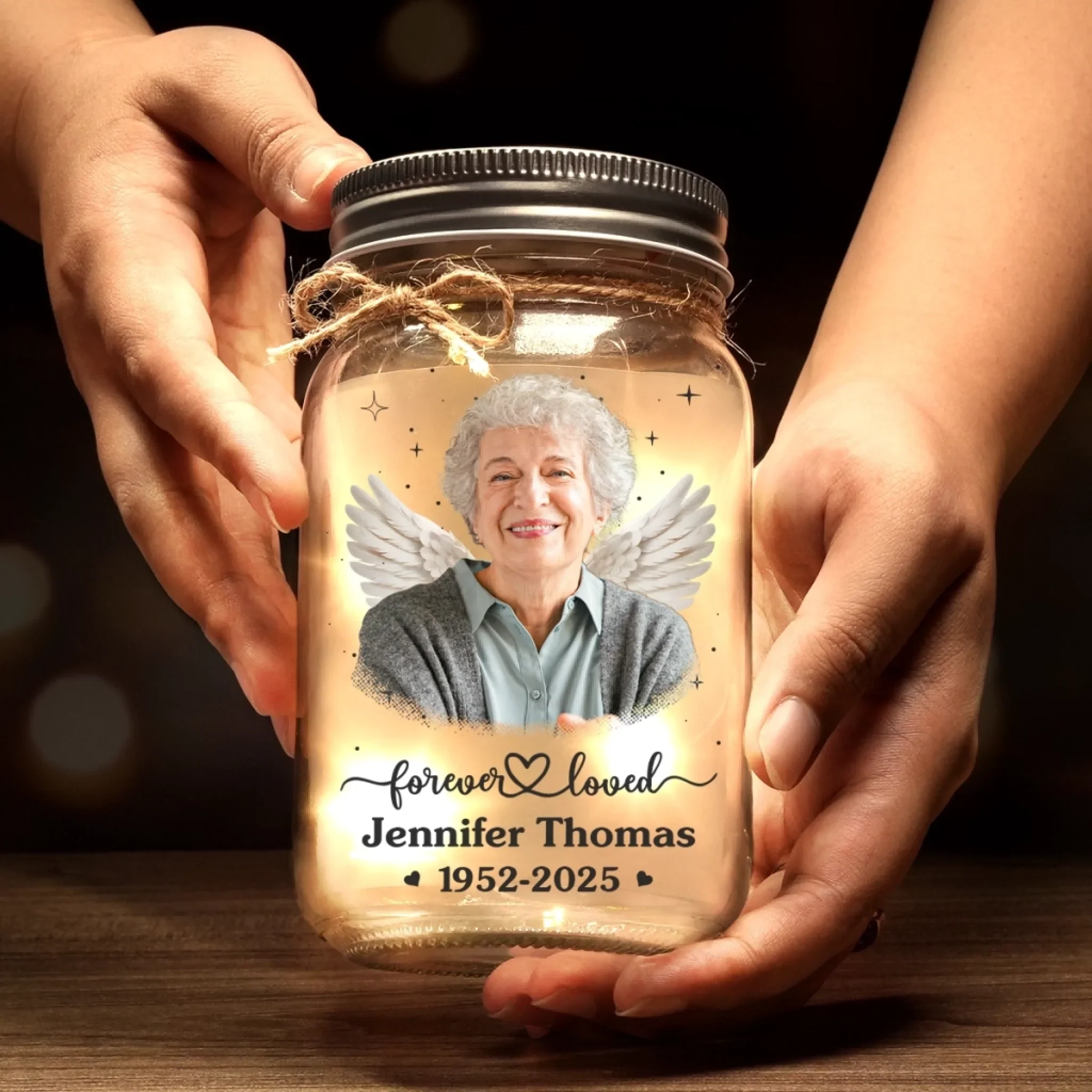 Custom Photo Mason Jar Light - Personalized Memorial Sympathy Gifts For Loss Of Mom, Dad - Your Memory Lives With Us - Image 3