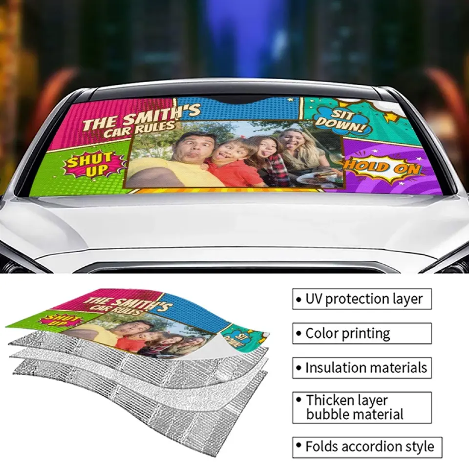 Custom Photo Memories Are Made On The Road - Family Personalized Custom Auto Windshield Sunshade, Car Window Protector - Gift For Family Members - Image 4