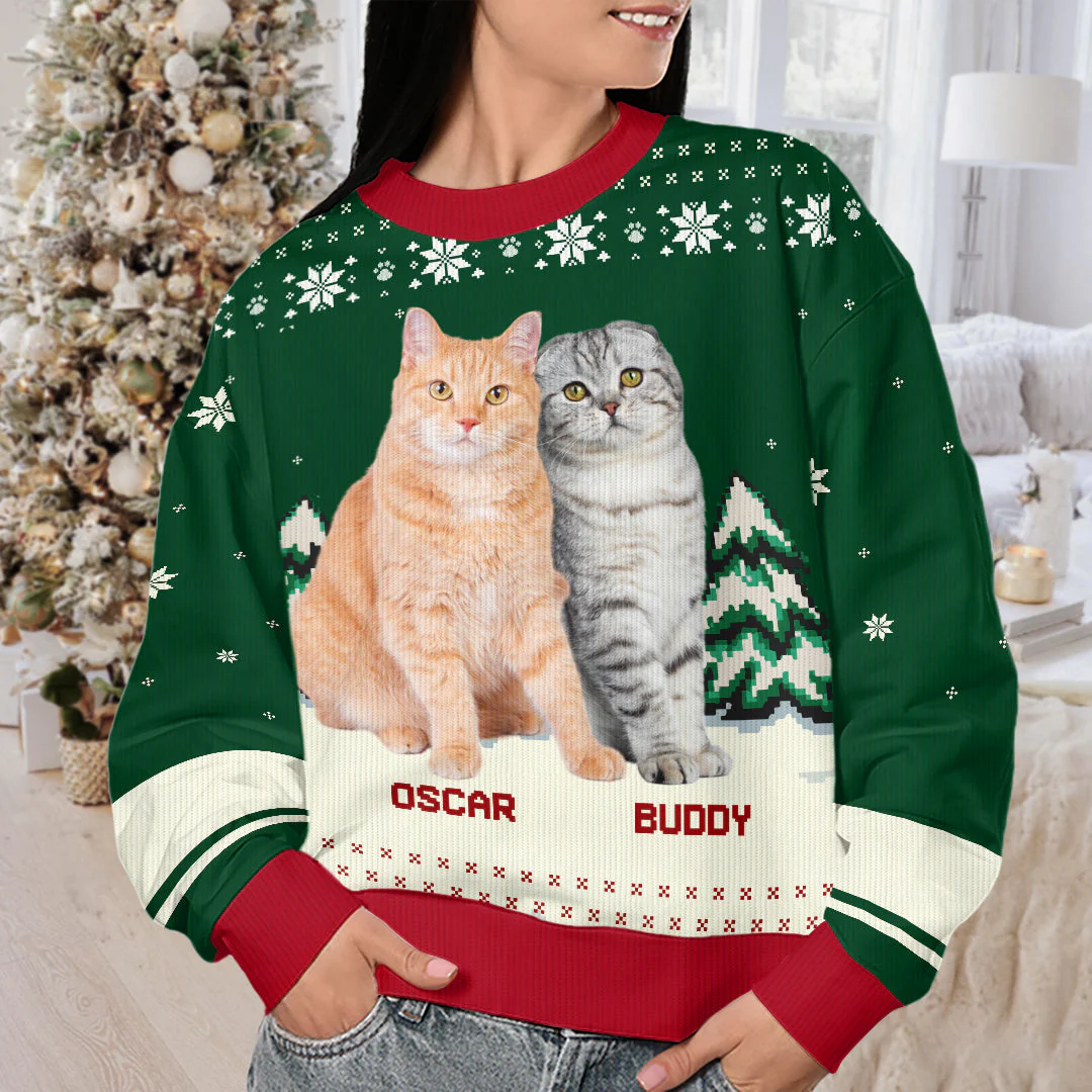 Custom Photo Merry Christmas, My Fur Babies - Dog & Cat Personalized Custom Ugly Sweatshirt - Unisex Wool Jumper - Christmas Gift For Pet Owners, Pet Lovers - Image 4