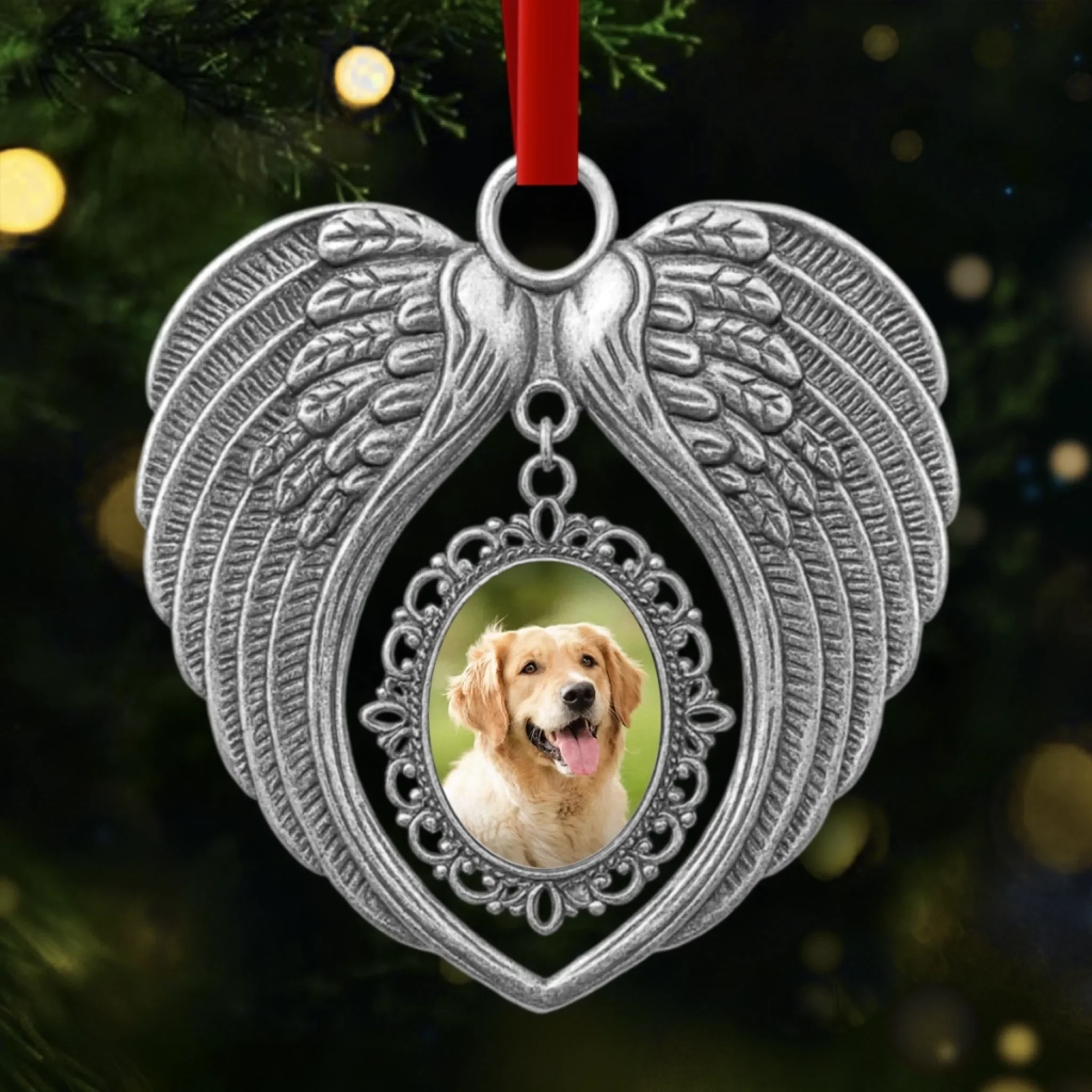 Custom Photo Metal Angel Wings Ornament - Personalized Pet Memorial Sympathy Gifts For Dogs, Cats - Your Paws Left Prints On Our Souls - Image 3