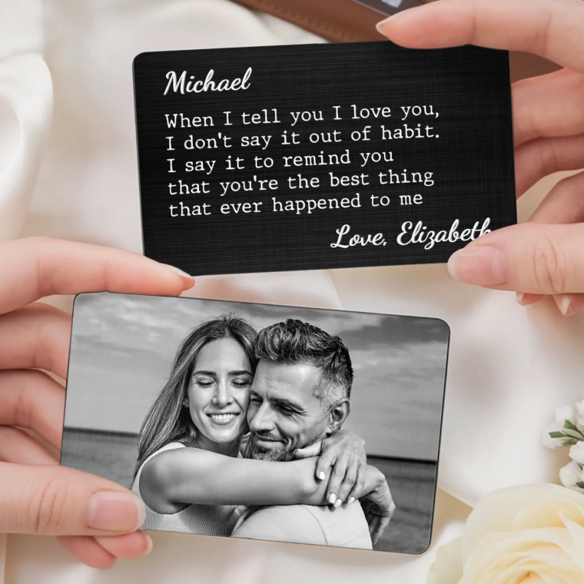 Custom Photo Metal Wallet Card - Personalized Anniversary Wedding Gifts For Husband And Wife, Him And Her - You Make Everything Softer - Image 4