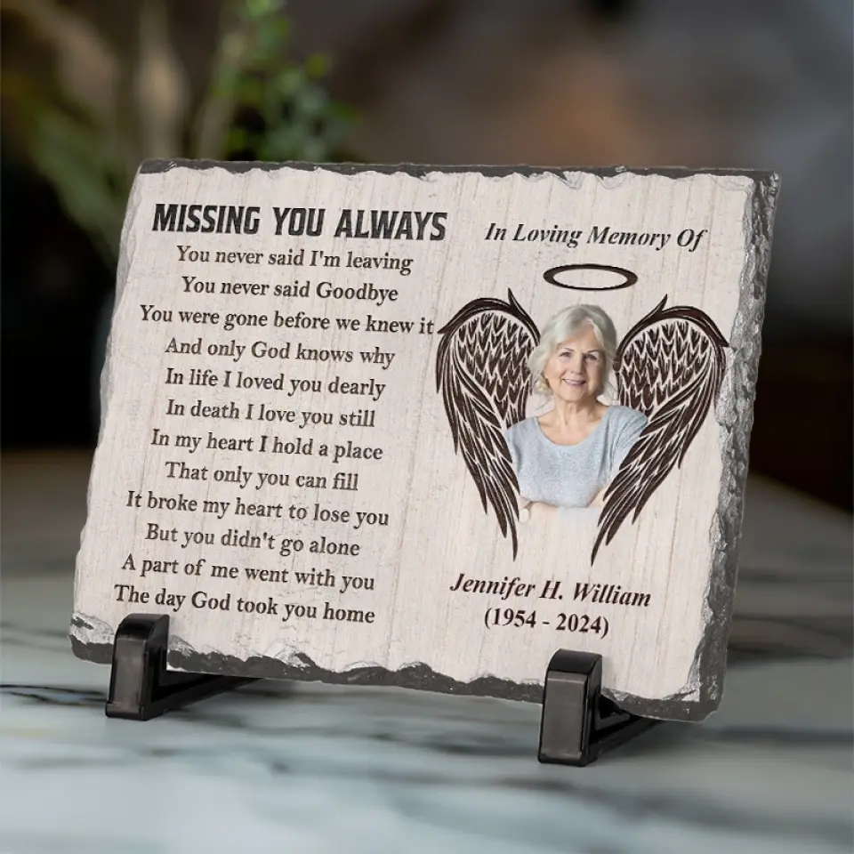 Custom Photo Missing You Always - Memorial Personalized Custom Rectangle Shaped Stone With Stand - Sympathy Gift For Family Members - Image 2