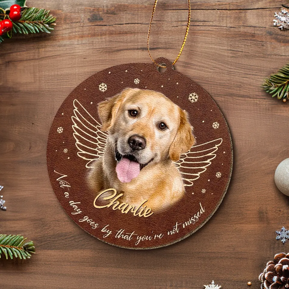 Custom Photo Missing You With Every Heartbeat - Memorial Personalized Custom Leather Ornament - Christmas Gift, Sympathy Gift For Pet Owners, Pet Lovers - Image 4