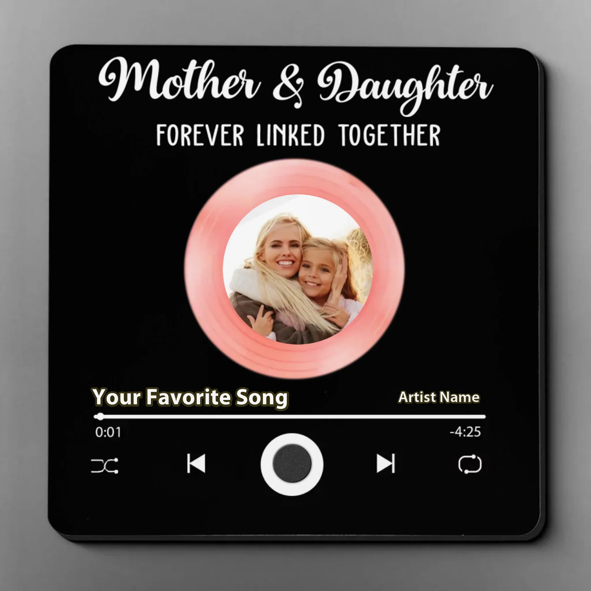 Custom Photo Mother And Daughter Forever Linked Together - Family Personalized Custom Music Fridge Magnet That Can Play Songs - Mother's Day Gift For Mom, Grandma - Image 2