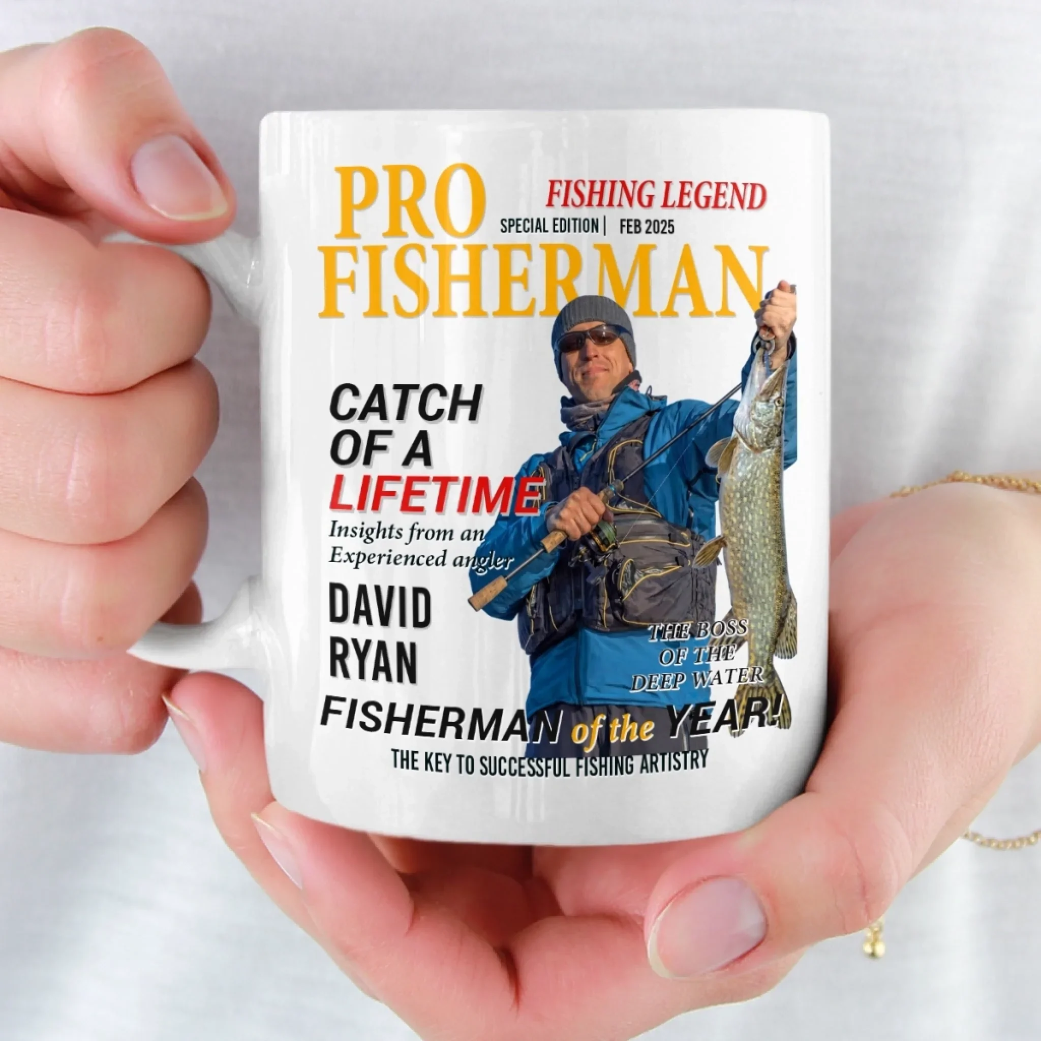 Custom Photo Magazine Mug - Personalized Birthday Gifts For Fisherman - Catching Sunshine All Day - Image 5