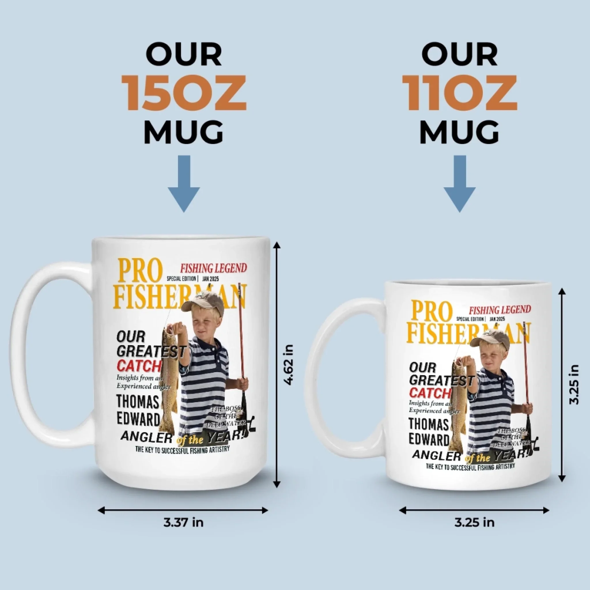 Custom Photo Magazine Mug - Personalized Birthday Gifts For Fisherman - Small Kid Big Happy - Image 6