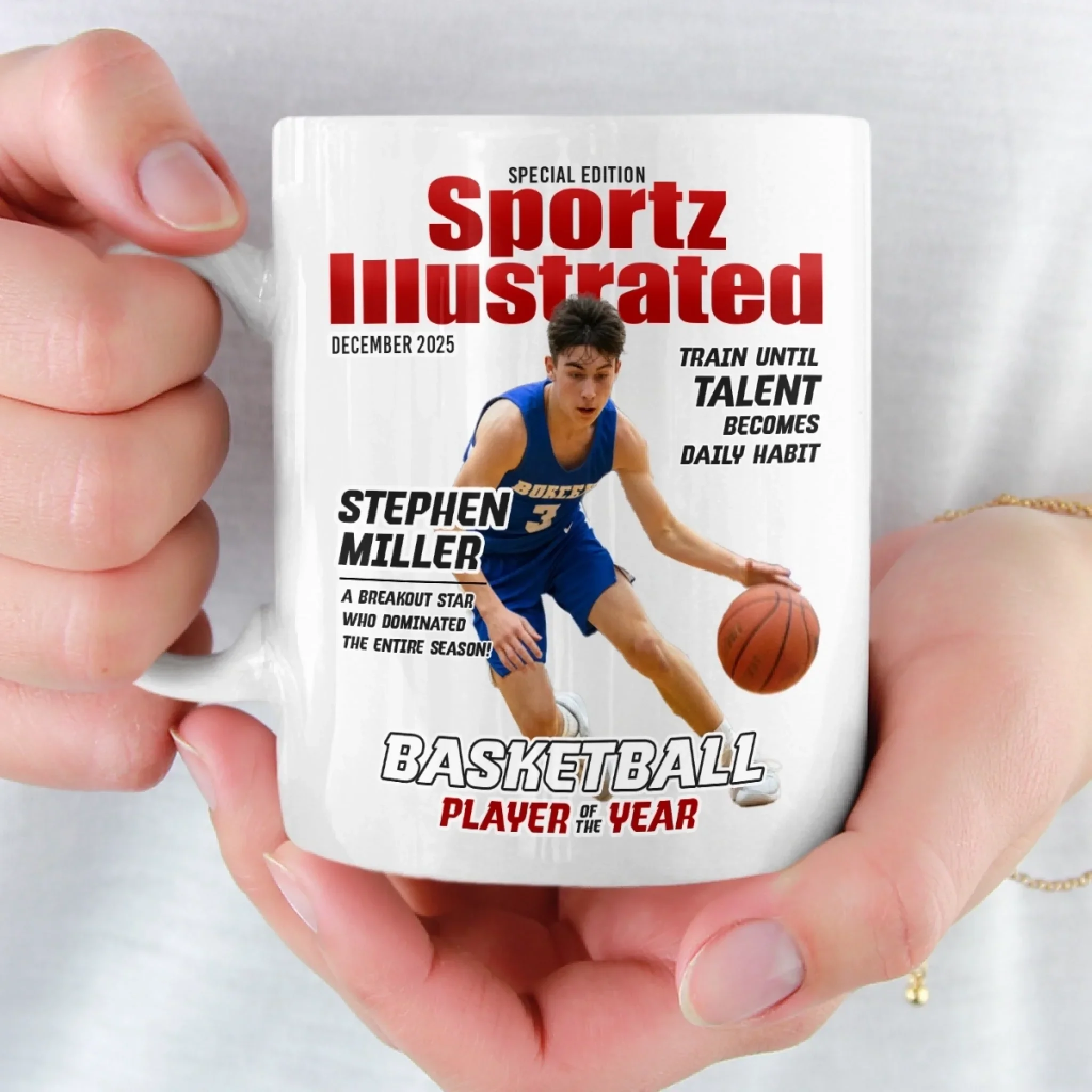 Custom Photo Magazine Mug -  Personalized Birthday Gifts For Football, Basketball, Soccer, Baseball, Golf, Ice Hockey Lovers, Sports Fans, Sports Lovers - I’m Here For The Game - Image 5