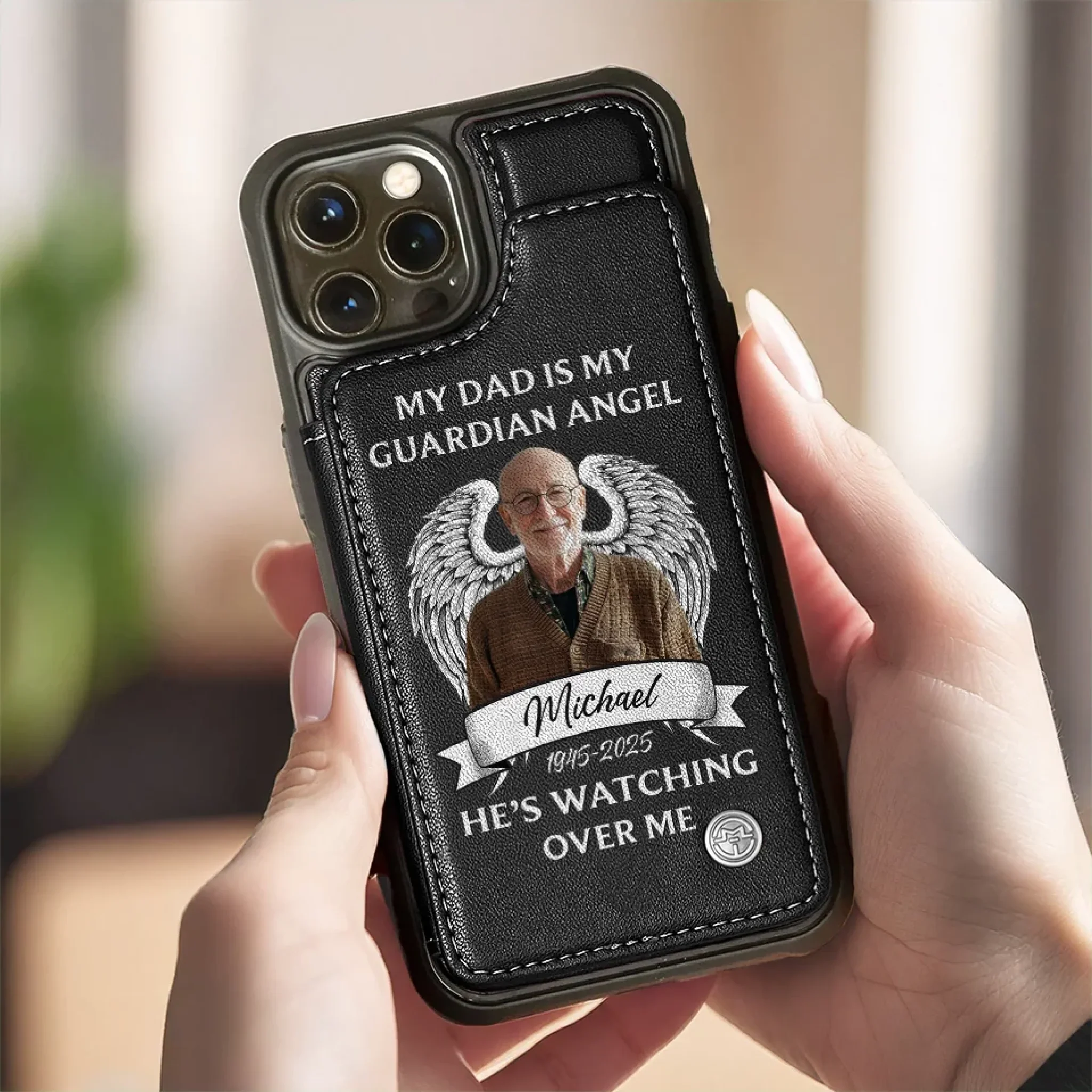 Custom Photo My Dad Is My Guardian Angel - Memorial Personalized Custom Leather Flip Wallet Phone Case - Sympathy Gift For Family Members - Image 6