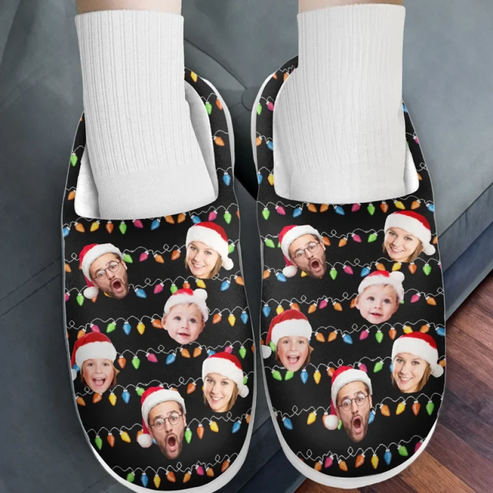 Custom Photo My Favorite Color Is Christmas Lights - Family Personalized Custom Fluffy Slippers - Christmas Gift For Family Members - Image 3
