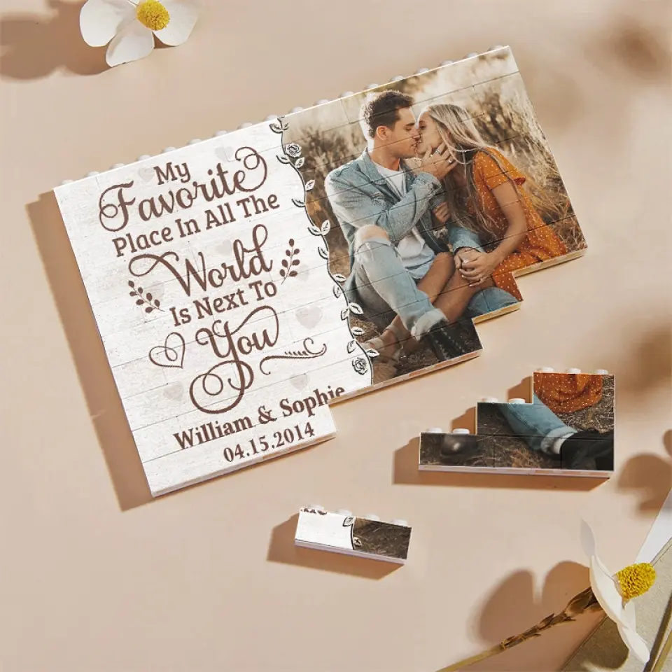 Custom Photo My Favorite Place In All The World - Couple Personalized Custom Horizontal Rectangle Shaped Building Brick Blocks - Gift For Husband Wife, Anniversary - Image 2