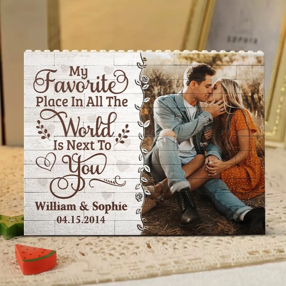 Custom Photo My Favorite Place In All The World - Couple Personalized Custom Horizontal Rectangle Shaped Building Brick Blocks - Gift For Husband Wife, Anniversary - Image 3