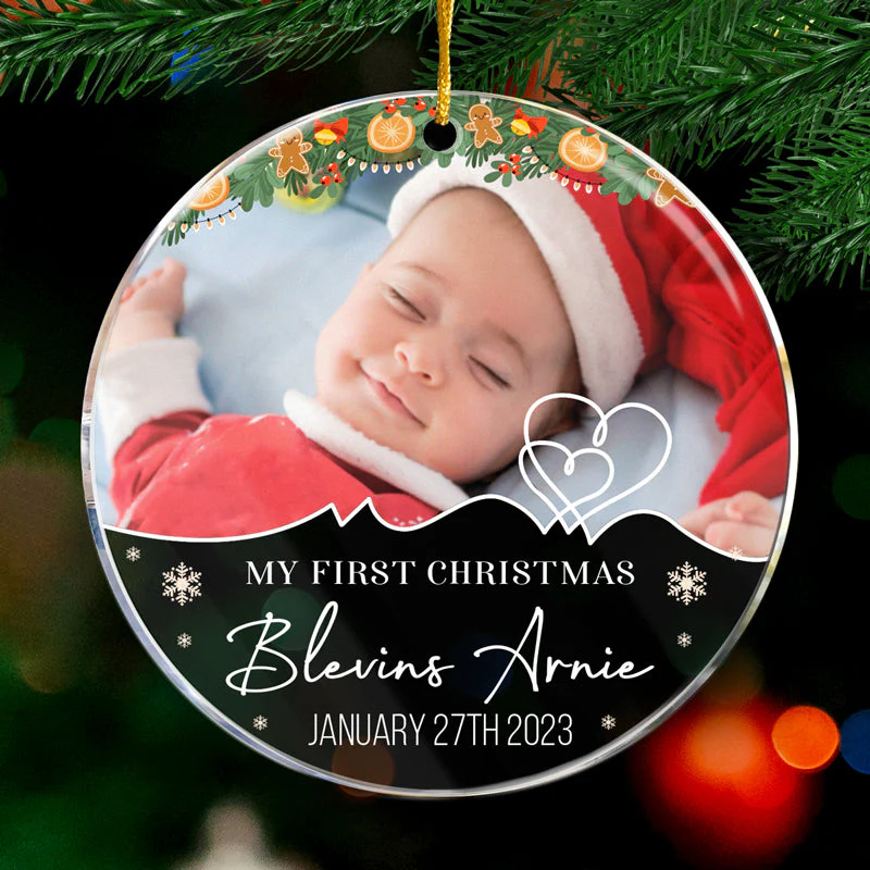 Custom Photo My First Christmas - Family Personalized Custom Ornament - Acrylic Round Shaped - Christmas Gift For Family Members - Image 2
