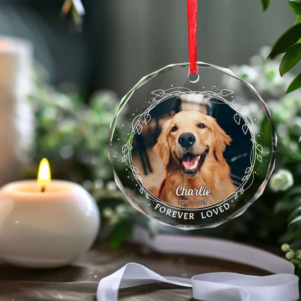 Custom Photo My Heart Will Always Wear The Pawprints Left By You - Memorial Personalized Custom Circle Glass Ornament - Christmas Gift, Sympathy Gift For Pet Owners, Pet Lovers - Image 5