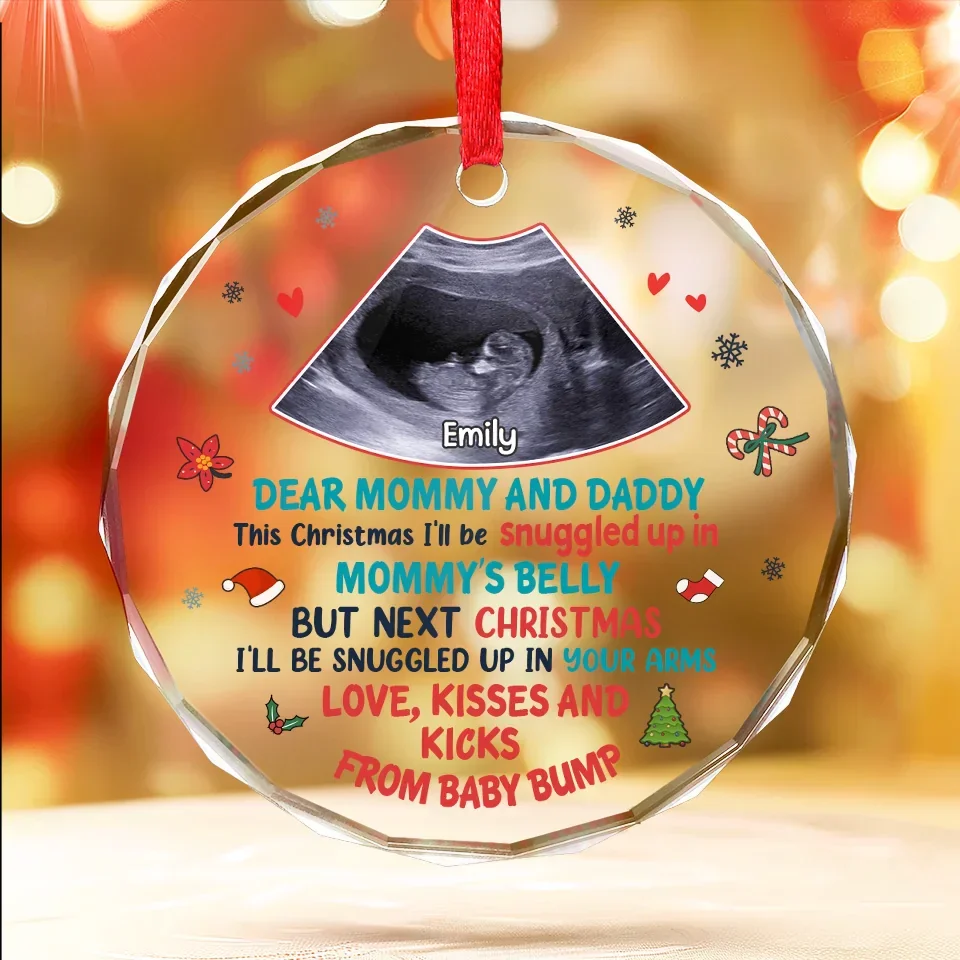 Custom Photo Next Christmas I'll Be Snuggled Up In Your Arms - Family Personalized Custom Circle Glass Ornament - Christmas Gift For Baby Kids, Newborn Baby - Image 3