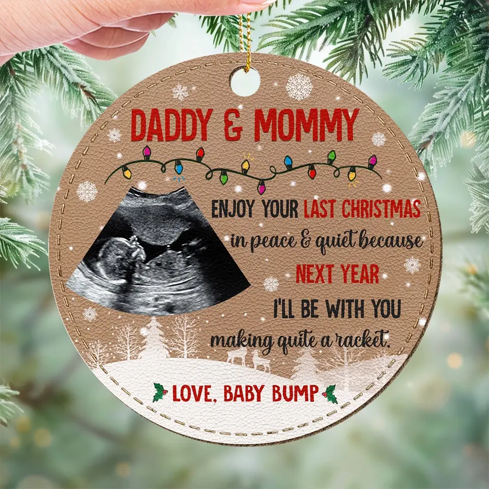Custom Photo Next Year I'll Be With You - Family Personalized Custom Leather Ornament - Christmas Gift For Baby Kids, Newborn Baby - Image 3