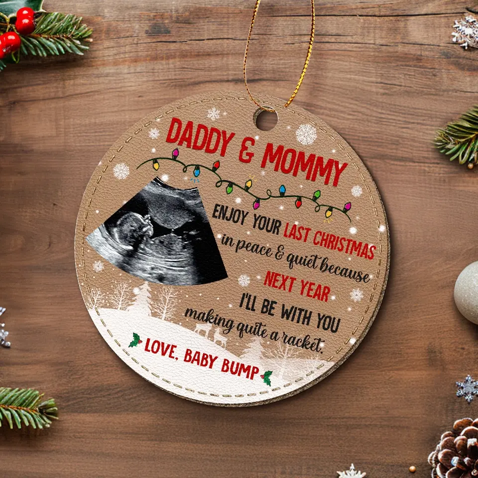 Custom Photo Next Year I'll Be With You - Family Personalized Custom Leather Ornament - Christmas Gift For Baby Kids, Newborn Baby - Image 4