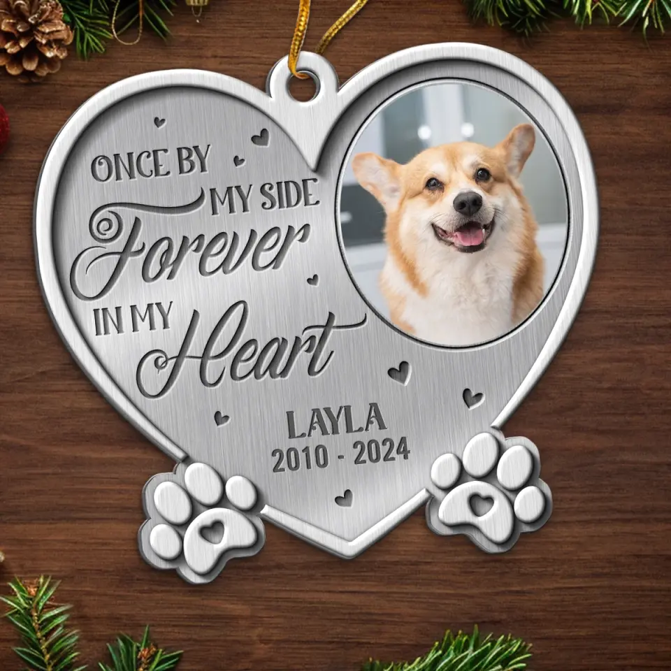 Custom Photo Once By My Side Forever In My Heart - Memorial Personalized Custom Ornament - Metal Custom Shaped - Sympathy Gift, Christmas Gift For Pet Owners, Pet Lovers - Image 5
