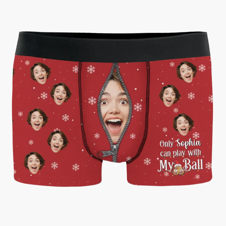 Custom Photo Only You Can Play With My Balls - Funny Personalized Custom Boxer Briefs, Men's Boxers - Christmas Gift For Boyfriend, Husband, Anniversary - Image 2