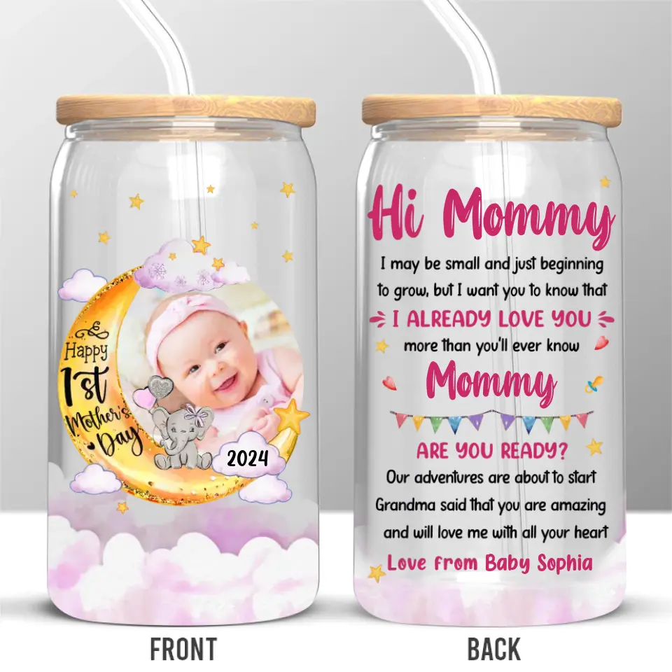 Custom Photo Our Adventures Are About To Start - Family Personalized Custom Glass Cup, Iced Coffee Cup - Mother's Day, Baby Shower Gift, Gift For First Mom - Image 2