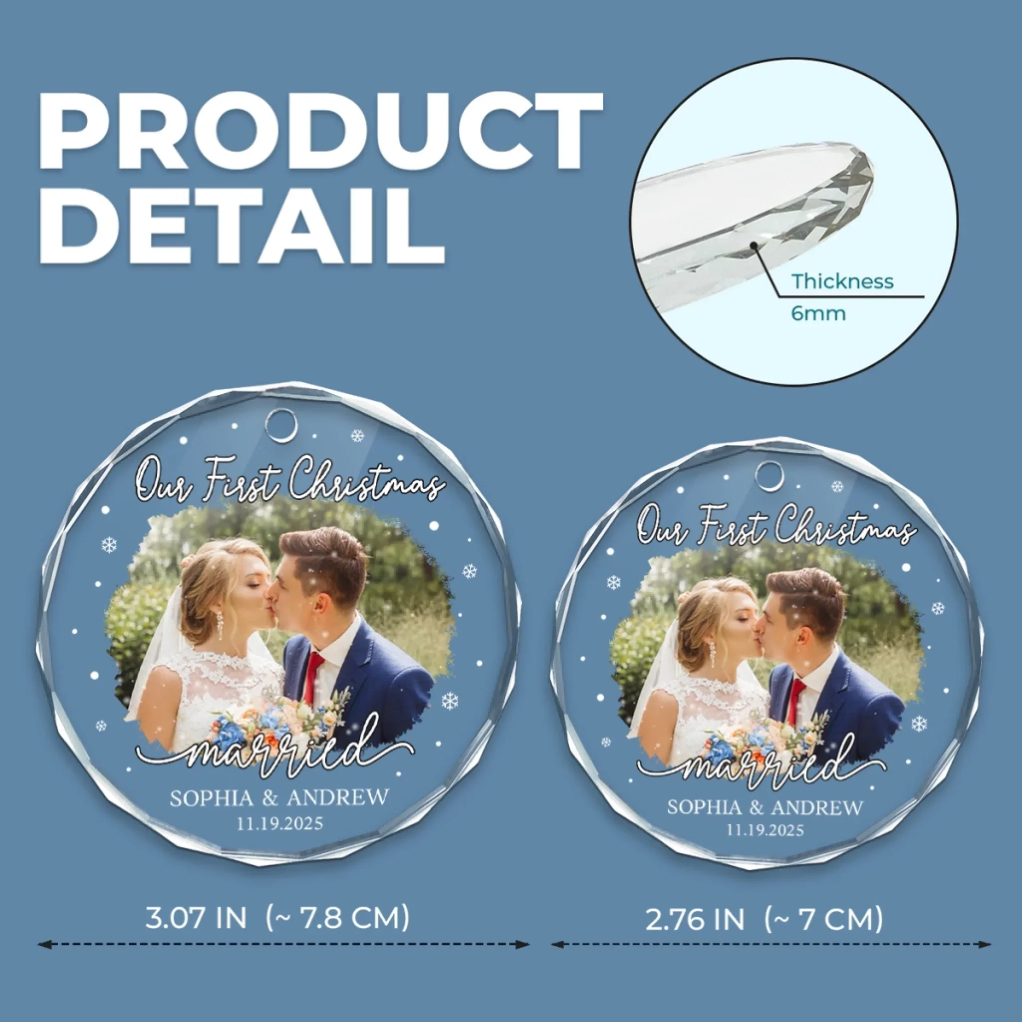 Custom Photo Our First Christmas As Mr & Mrs - Couple Personalized Custom Circle Glass Ornament - Christmas Gift For Husband Wife, Anniversary, First Christmas - Image 4