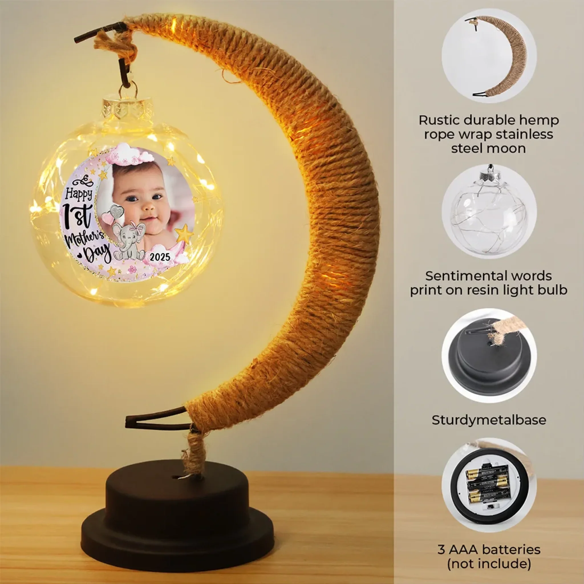 Custom Photo Our First Miracle, Our Forever Love - Family Personalized Custom Moon Lamp Light - Mother's Day, Baby Shower Gift, Gift For First Mom - Image 4