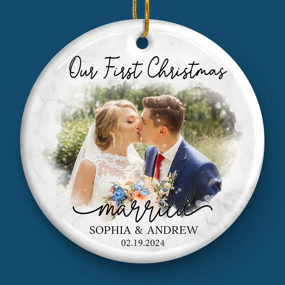 Custom Photo Our First Year Married - Couple Personalized Custom Ornament - Ceramic Round Shaped - New Arrival, Christmas Gift For Husband Wife, Anniversary, First Christmas AMZ - Image 4