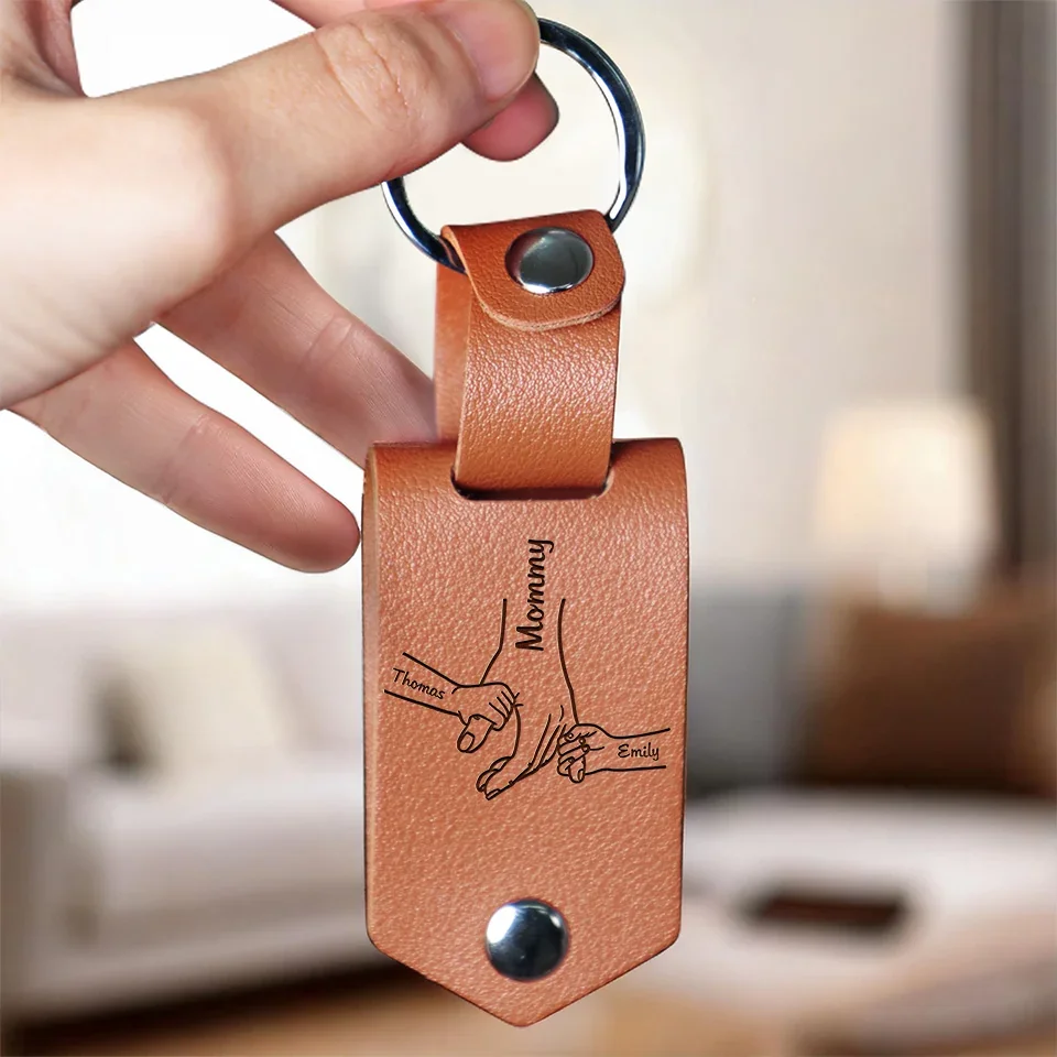 Custom Photo Our Hearts Forever - Family Personalized Custom Engraved Leather Keychain - Gift For Mom, Grandma - Image 4