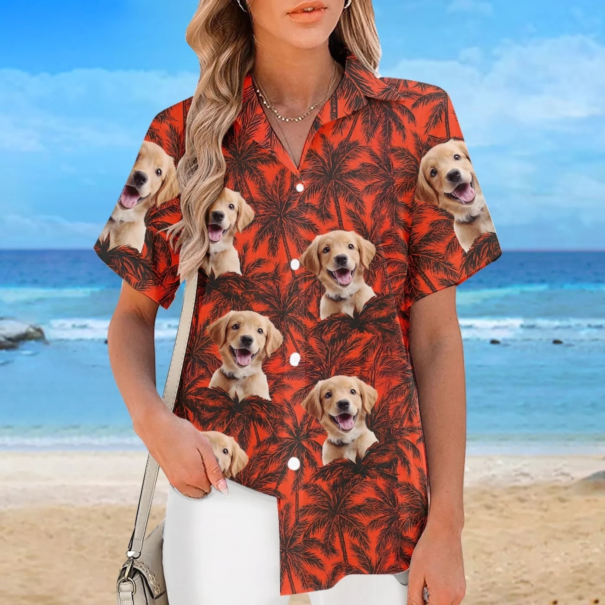 Custom Photo Paws And Palm Trees - Dog & Cat Personalized Custom Unisex Tropical Hawaiian Aloha Shirt - Summer Vacation Gift, Gift For Pet Owners, Pet Lovers - Image 5
