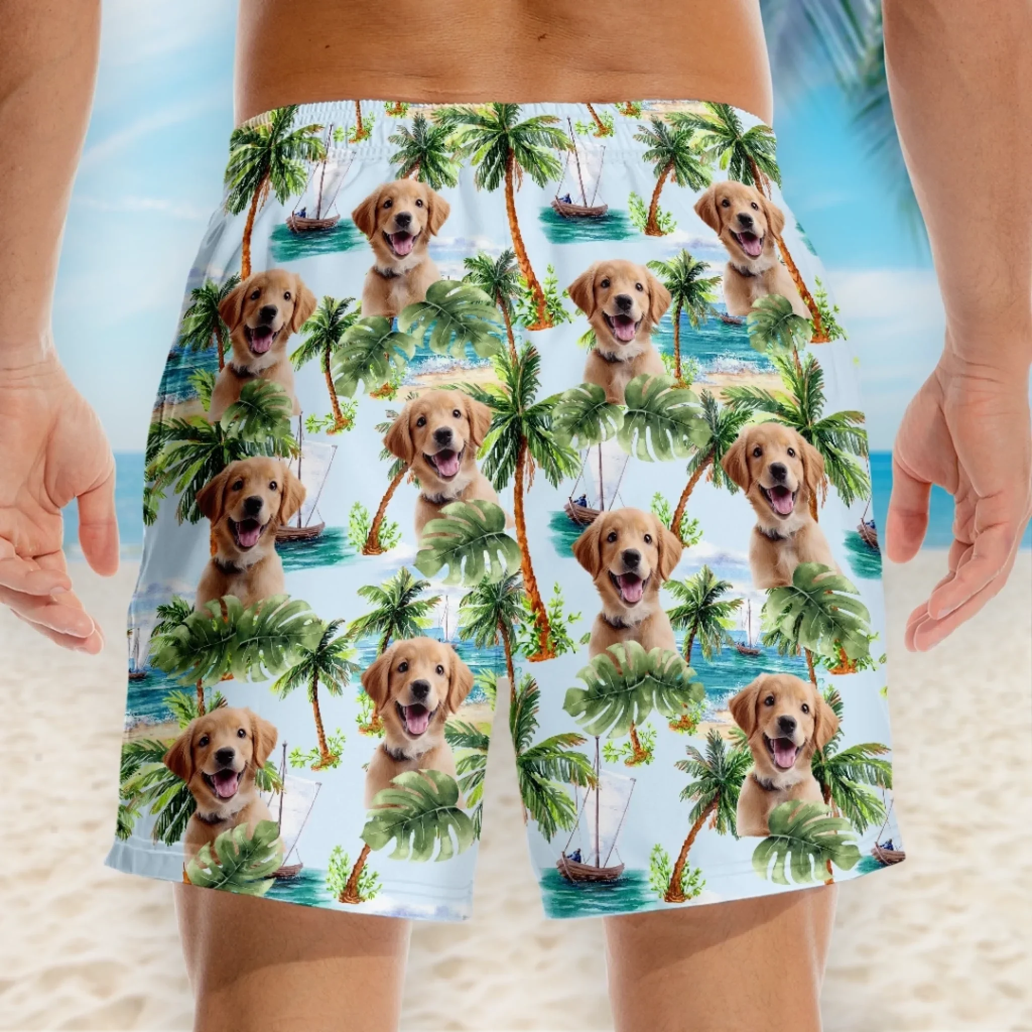 Custom Photo Paws And Paradise - Dog & Cat Personalized Custom Tropical Hawaiian Aloha Men Beach Shorts - Summer Vacation Gift For Pet Owners, Pet Lovers - Image 3