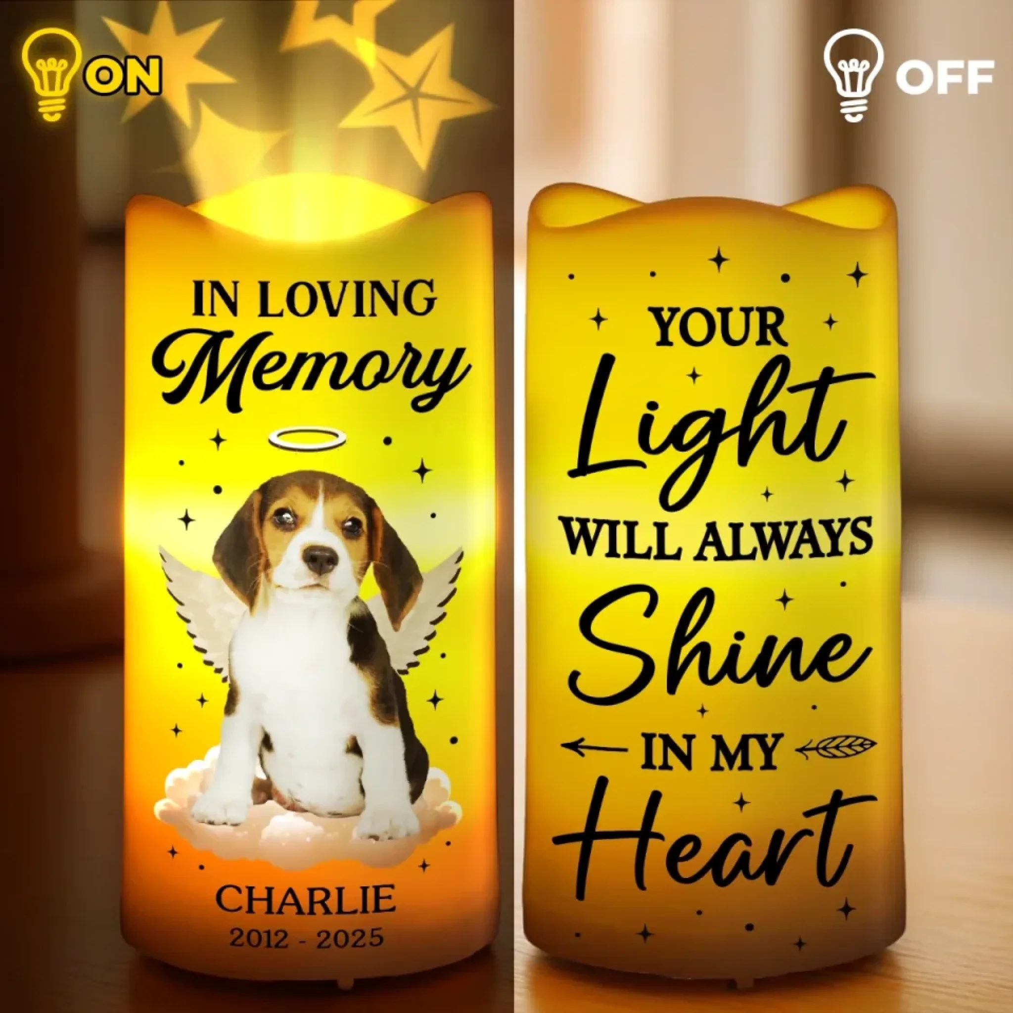 Custom Photo Paws In Heaven, Love Forever - Memorial Personalized Custom LED Projection Flameless Candle - Sympathy Gift For Pet Owners, Pet Lovers - Image 4
