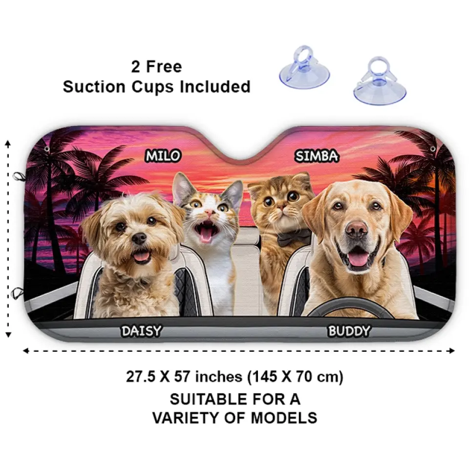 Custom Photo Pet Happy Journey In Sunset - Dog & Cat Personalized Custom Auto Windshield Sunshade, Car Window Protector - Gift For Pet Owners, Pet Lovers - Image 3