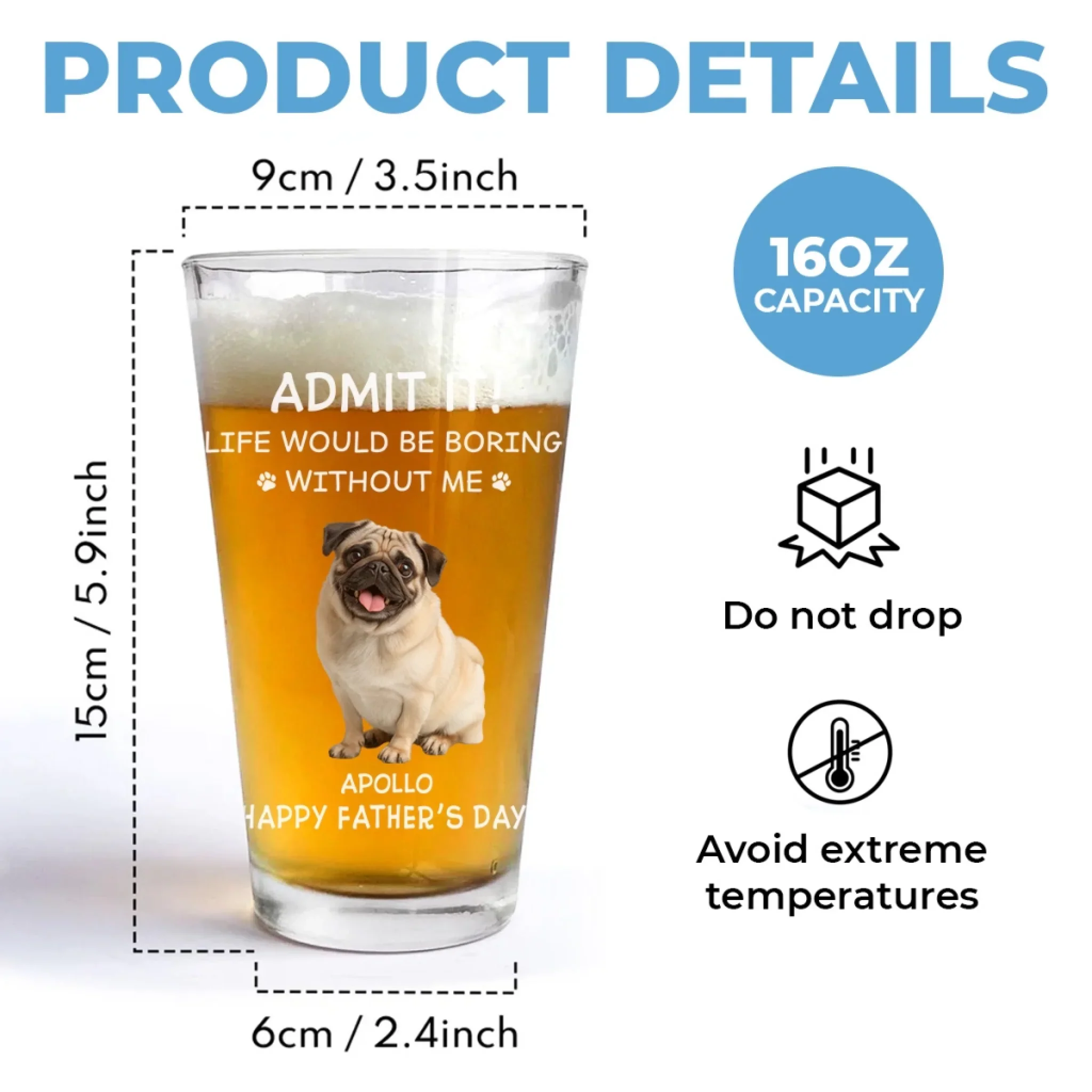Custom Photo Pet Me, Feed Me, Love Me - Dog & Cat Personalized Custom Beer Glass - Father's Day, Gift For Pet Owners, Pet Lovers - Image 5