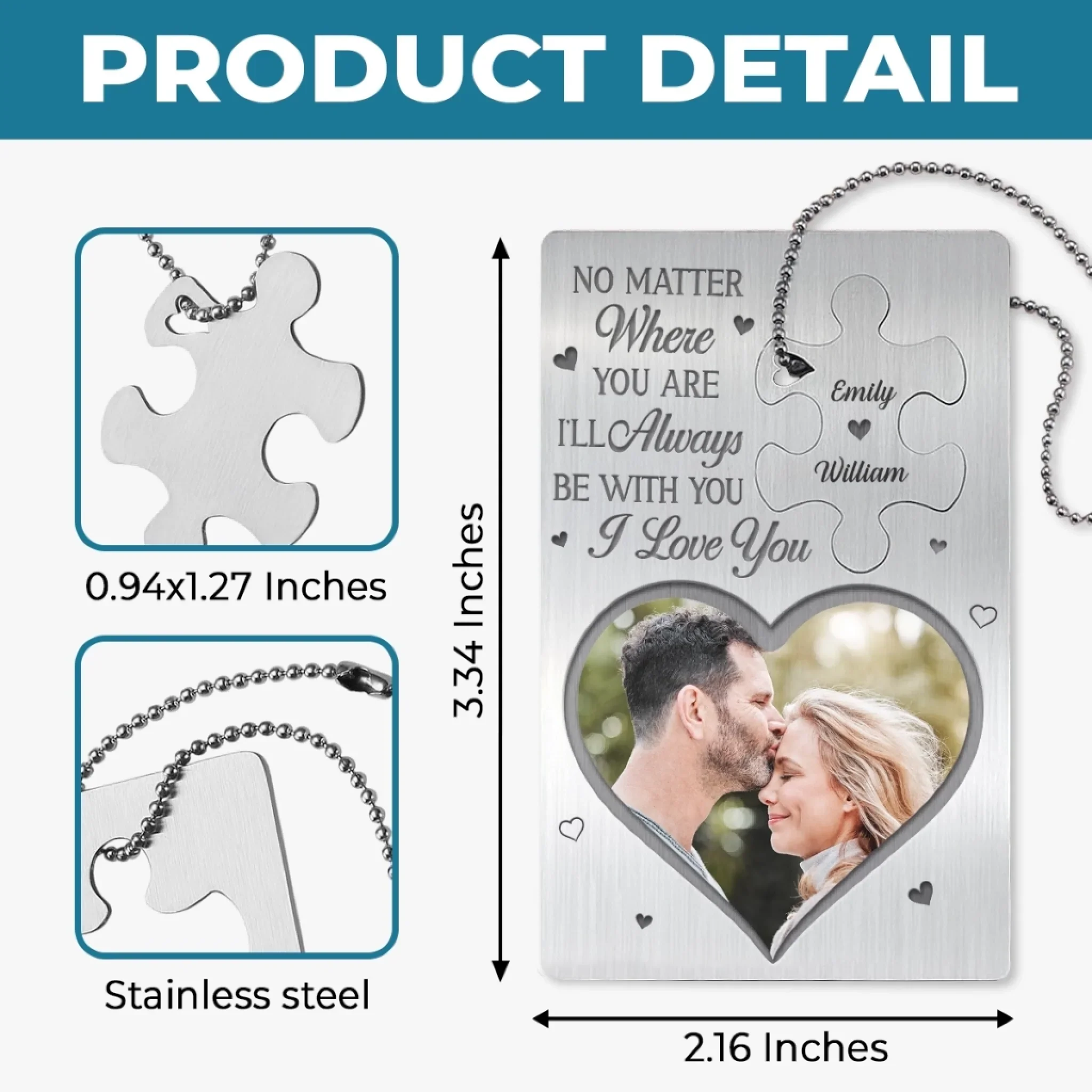 Custom Photo Piece By Piece, You Complete Me - Couple Personalized Custom Metal Wallet Card With Charm - Gift For Husband Wife, Anniversary - Image 4