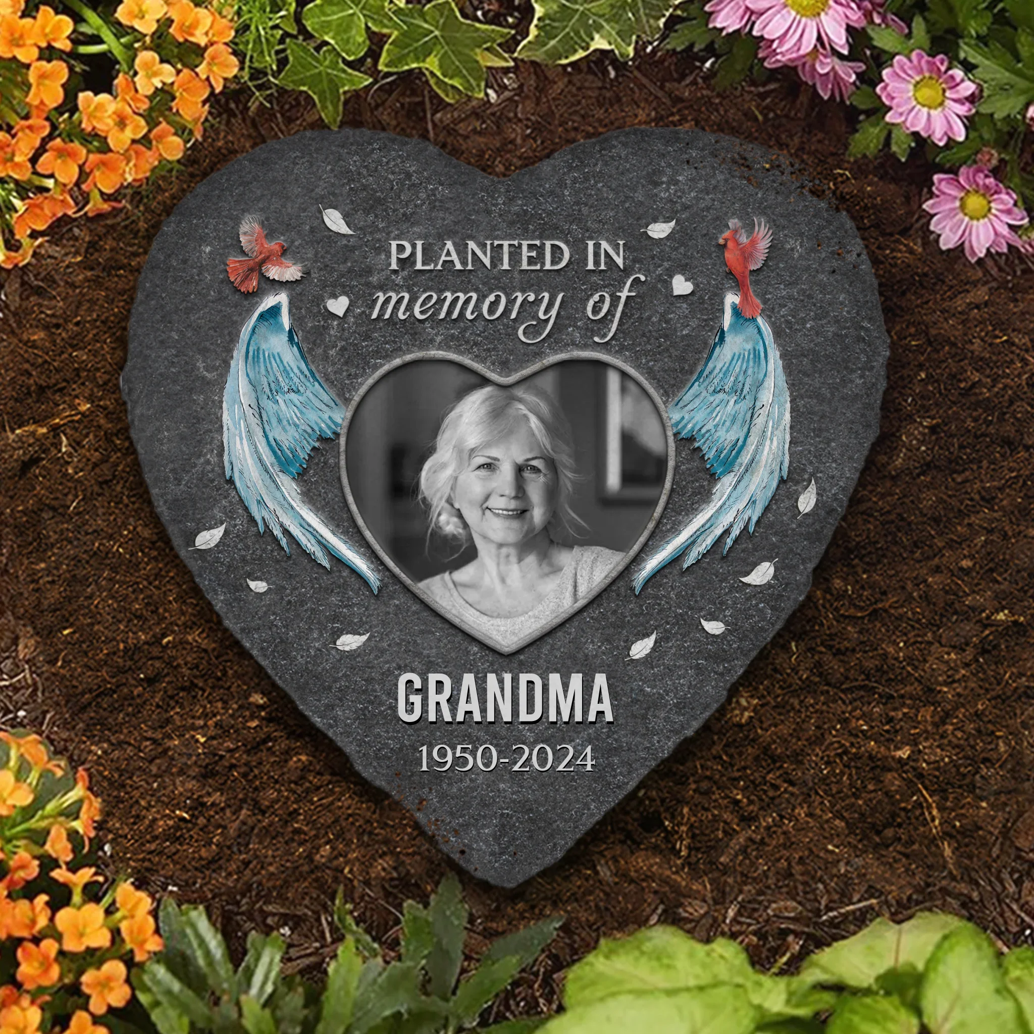 Custom Photo Planted In Memory - Memorial Personalized Custom Heart Shaped Memorial Stone - Sympathy Gift For Family Members - Image 2