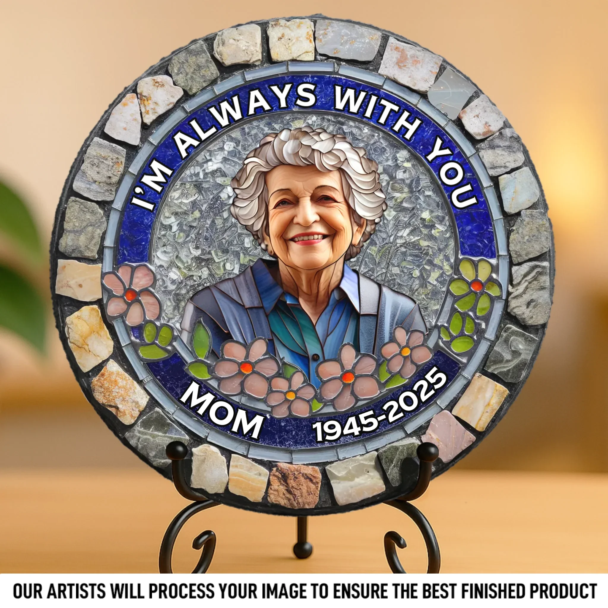 Custom Photo Round Shaped Stone With Stand - Personalized Memorial Sympathy Gifts For Loss Of Mom, Dad - I'm Always With You - Image 2