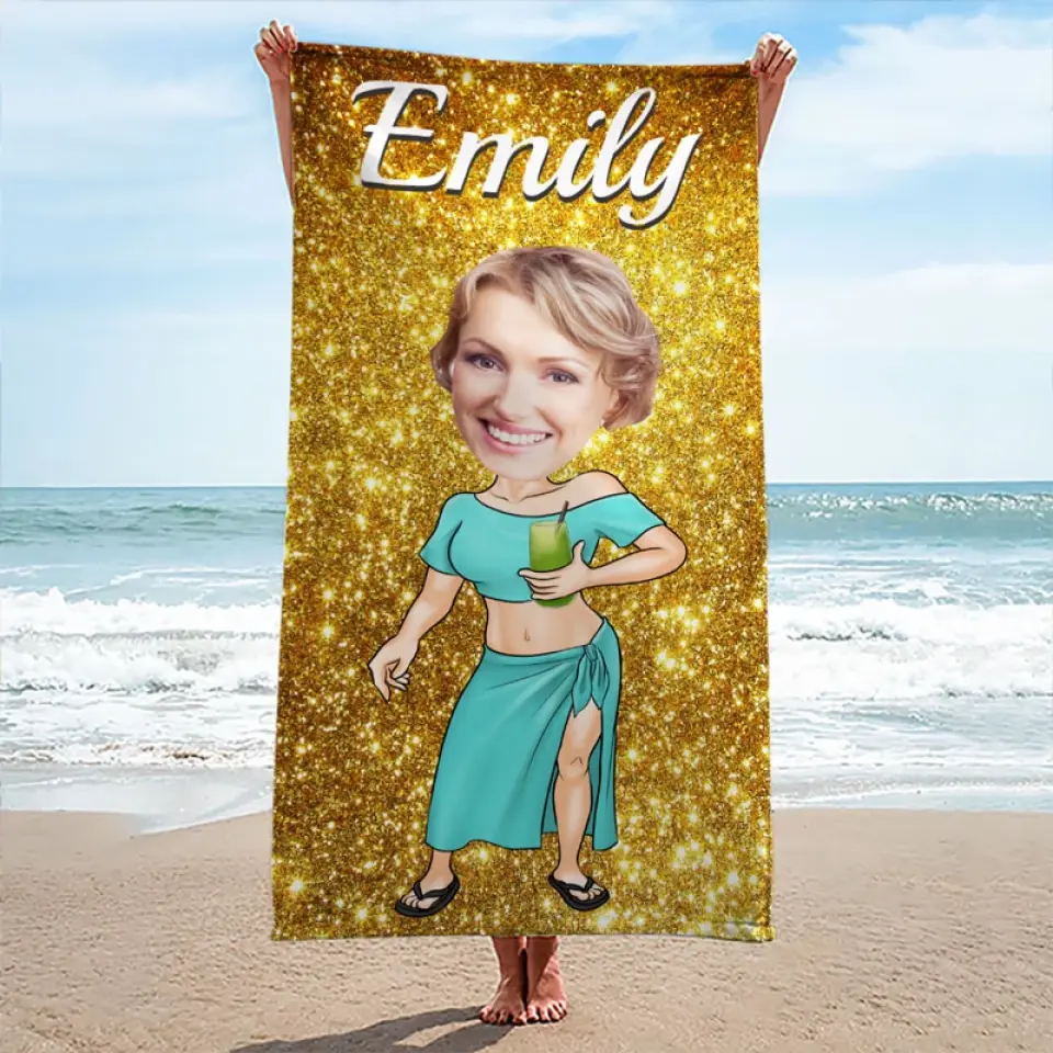 Custom Photo Running Towards The Beach And The Sun - Family Personalized Custom Beach Towel - Summer Vacation Gift, Birthday Pool Party Gift For Family Members - Image 3