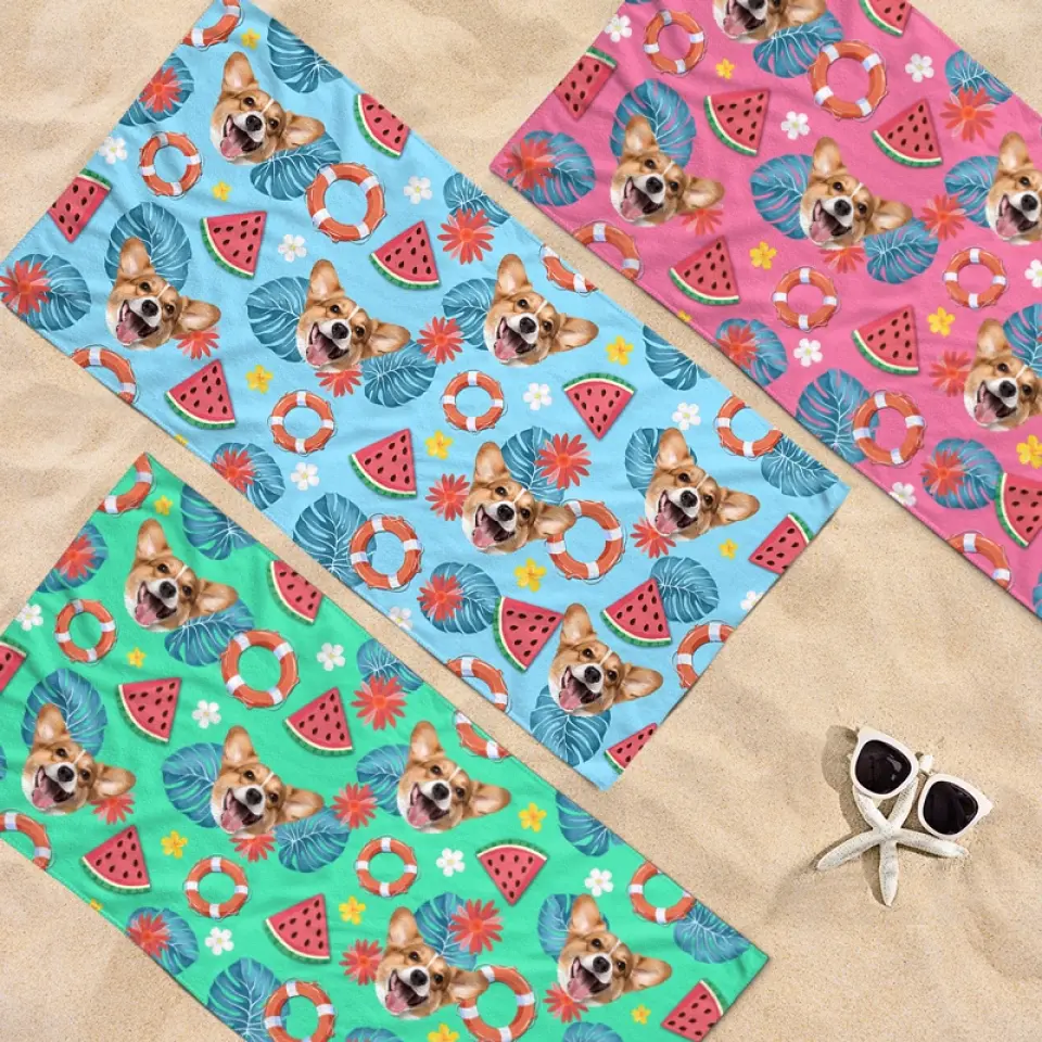 Custom Photo Sandy Paws, Salty Kisses - Dog 
& Cat Personalized Custom Beach Towel - Summer Vacation Gift, Birthday Pool Party Gift For Pet Owners, Pet Lovers - Image 3