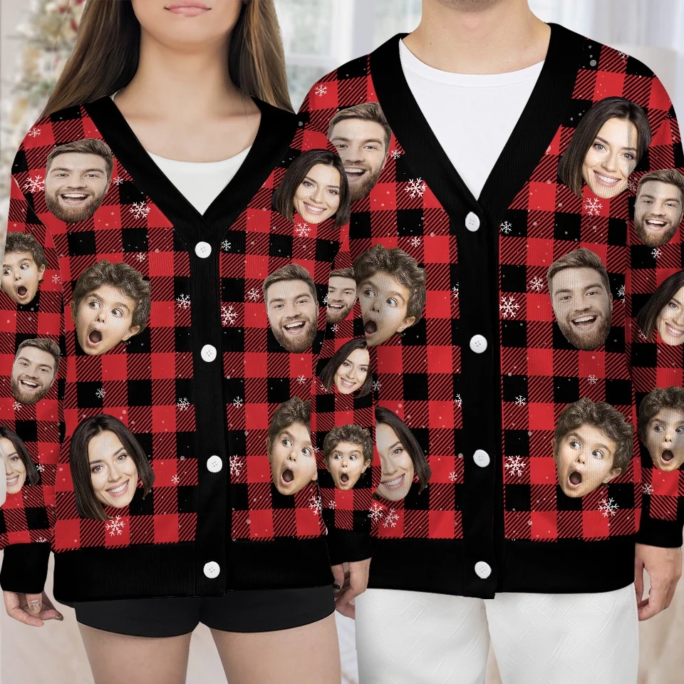 Custom Photo Season's Greetings - Family Personalized Custom Ugly Christmas Cardigan - Christmas Gift For Family Members - Image 3